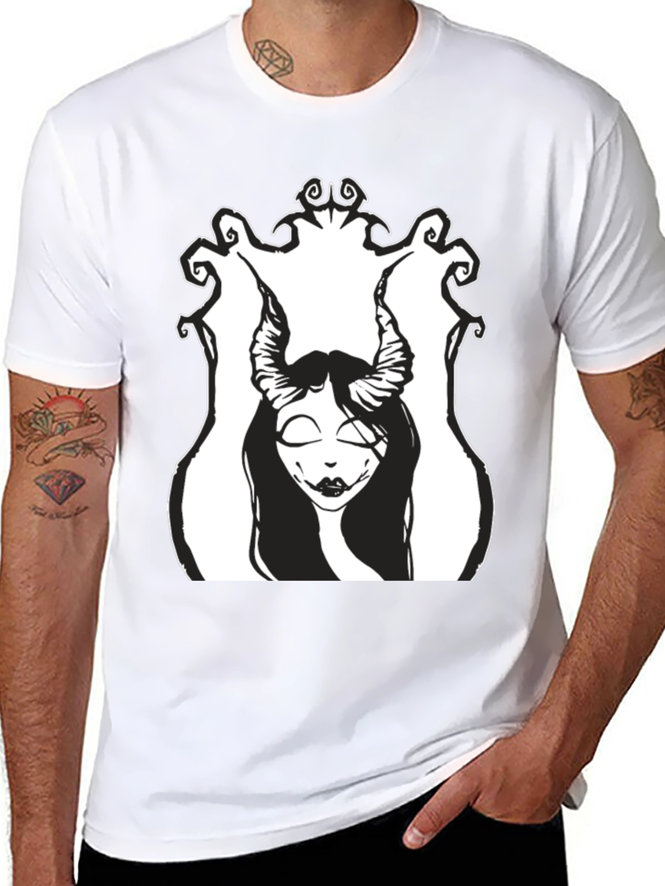 Black T-Shirt with Gothic Demon Girl Graphic