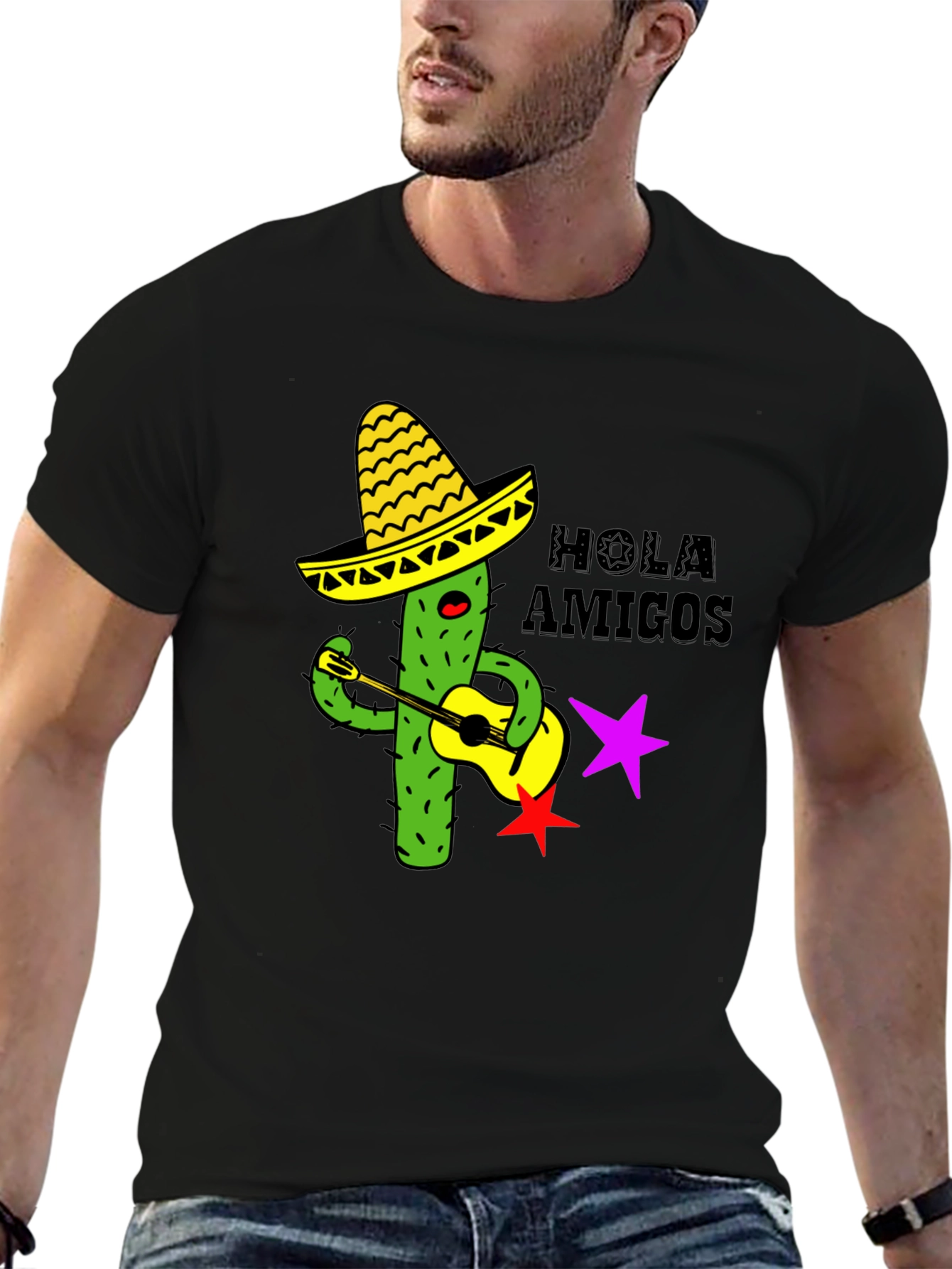 Hola Amigos Cactus Guitar T-Shirt