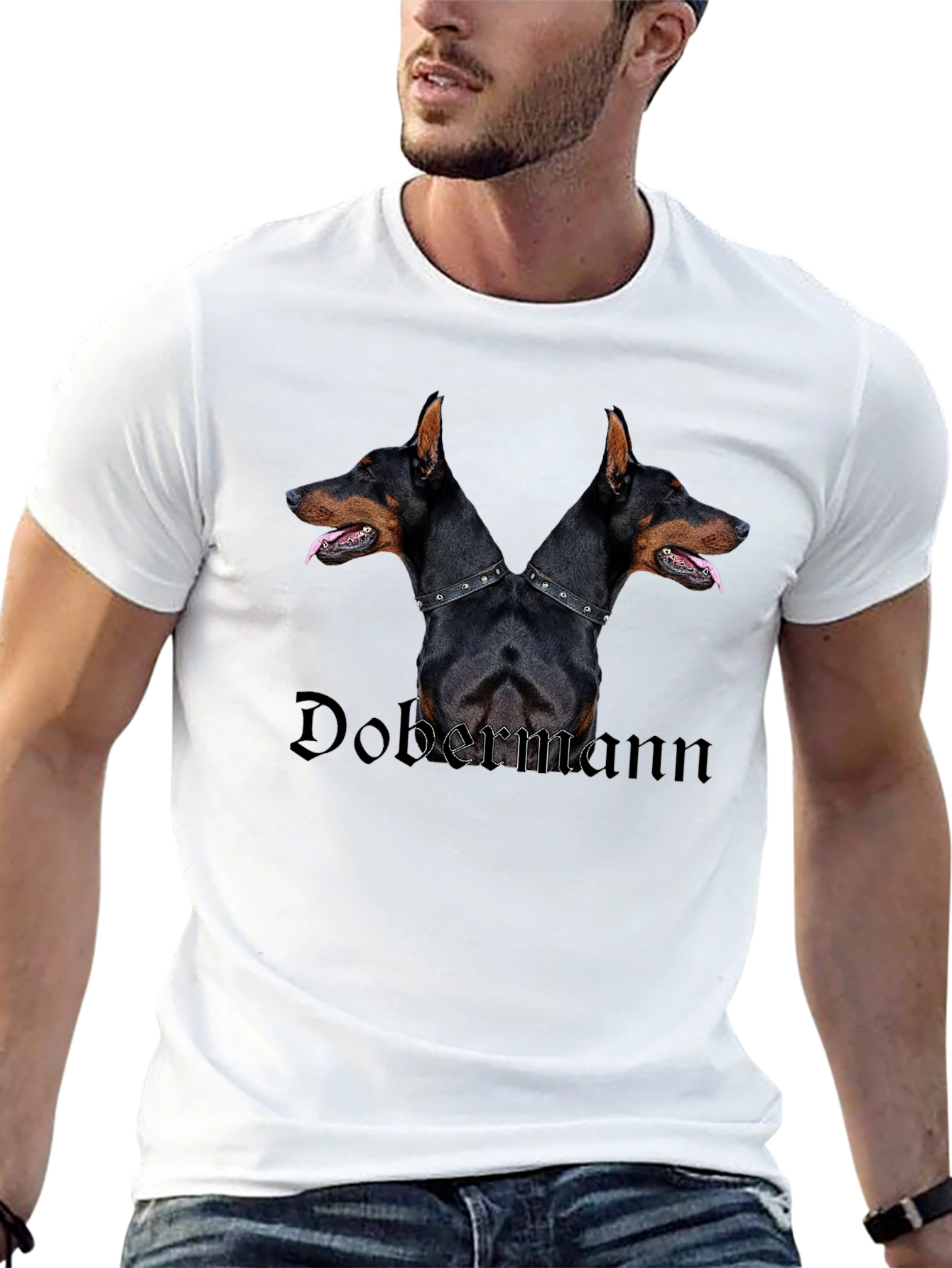 Dobermann Two-Headed Dog Graphic Black T-Shirt