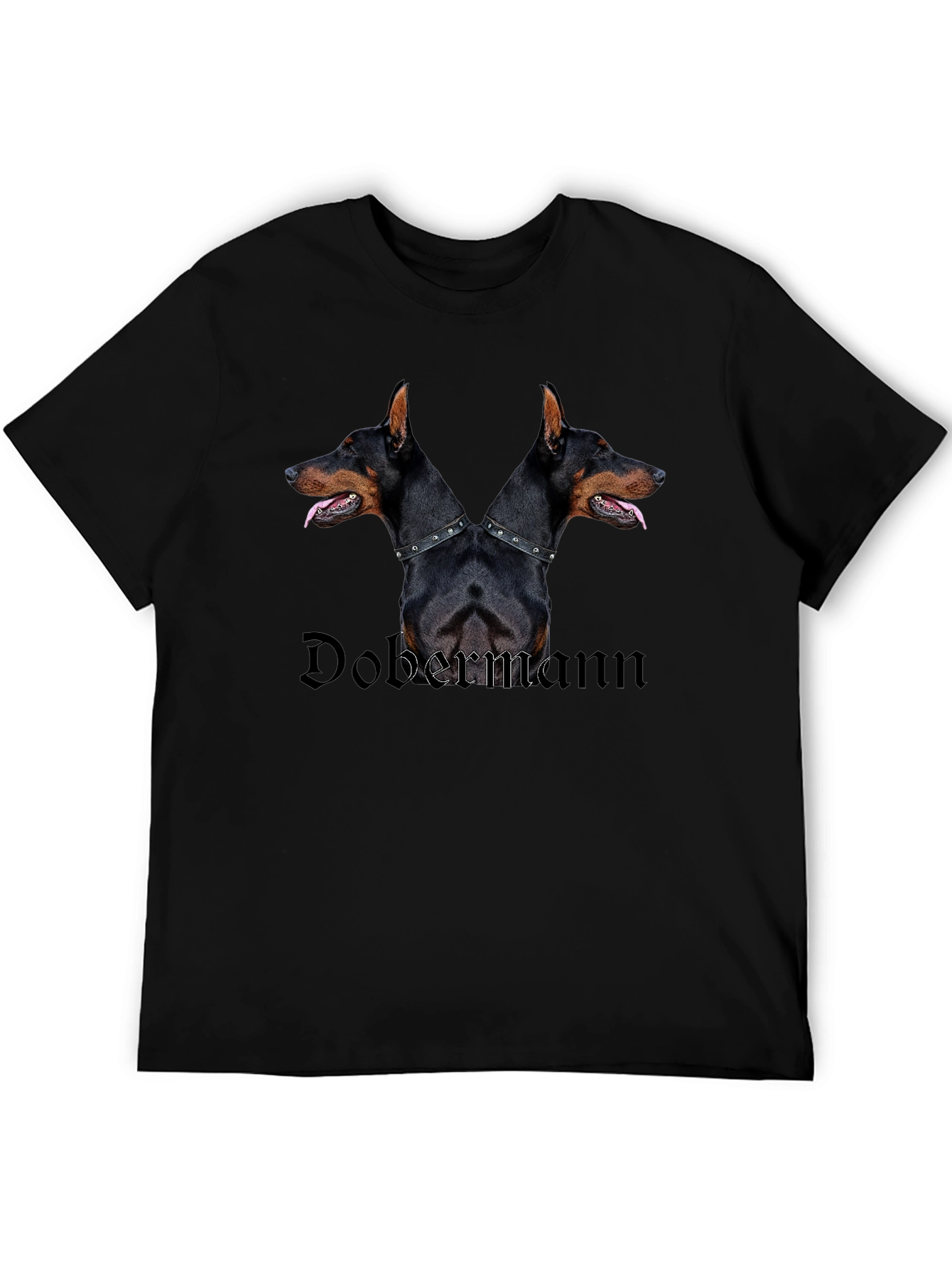 Dobermann Two-Headed Dog Graphic Black T-Shirt