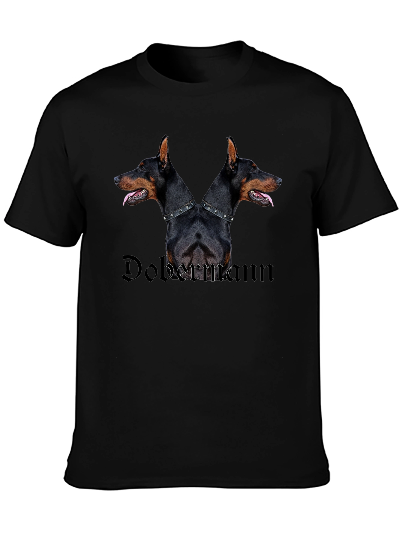 Dobermann Two-Headed Dog Graphic Black T-Shirt
