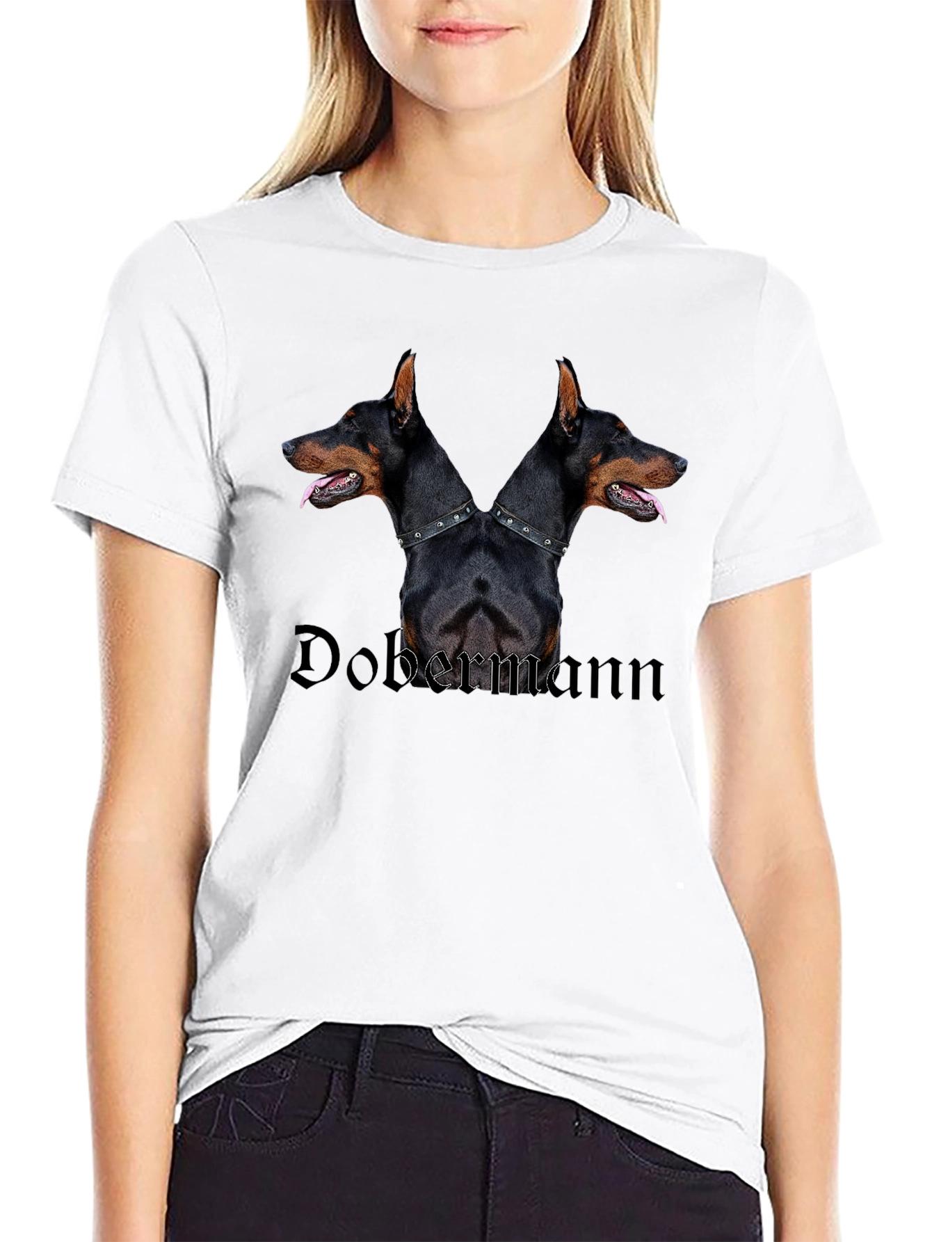 Dobermann Two-Headed Dog Graphic Black T-Shirt