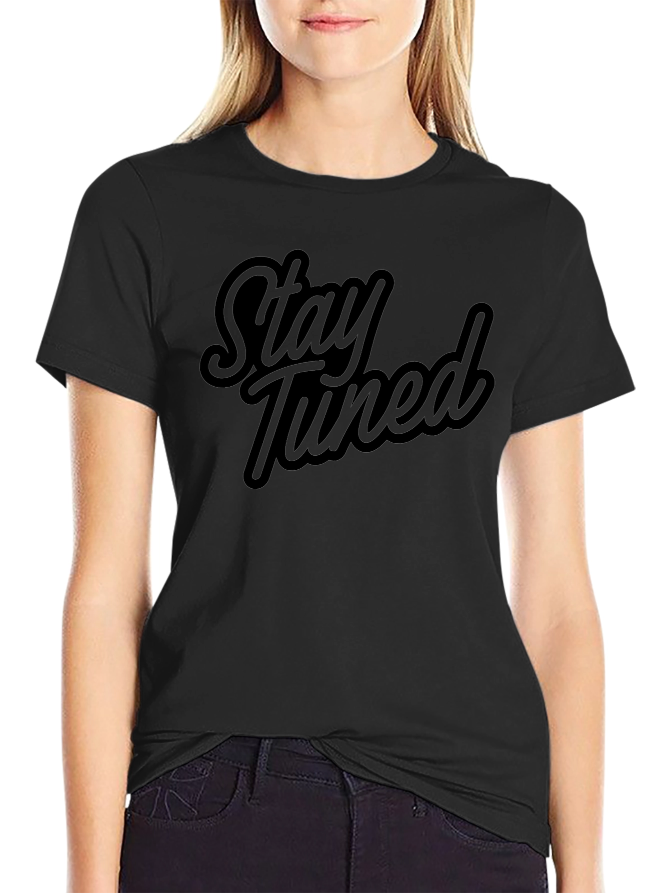 Stay Tuned Black Graphic T-Shirt - Casual Style