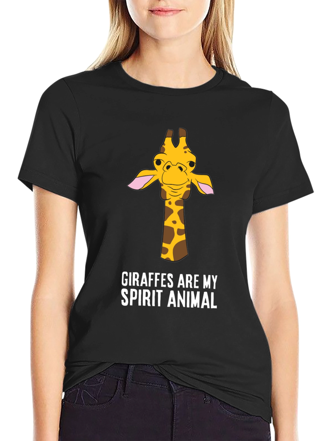 Giraffe Spirit Animal Graphic Tee - Black Cotton T-Shirt