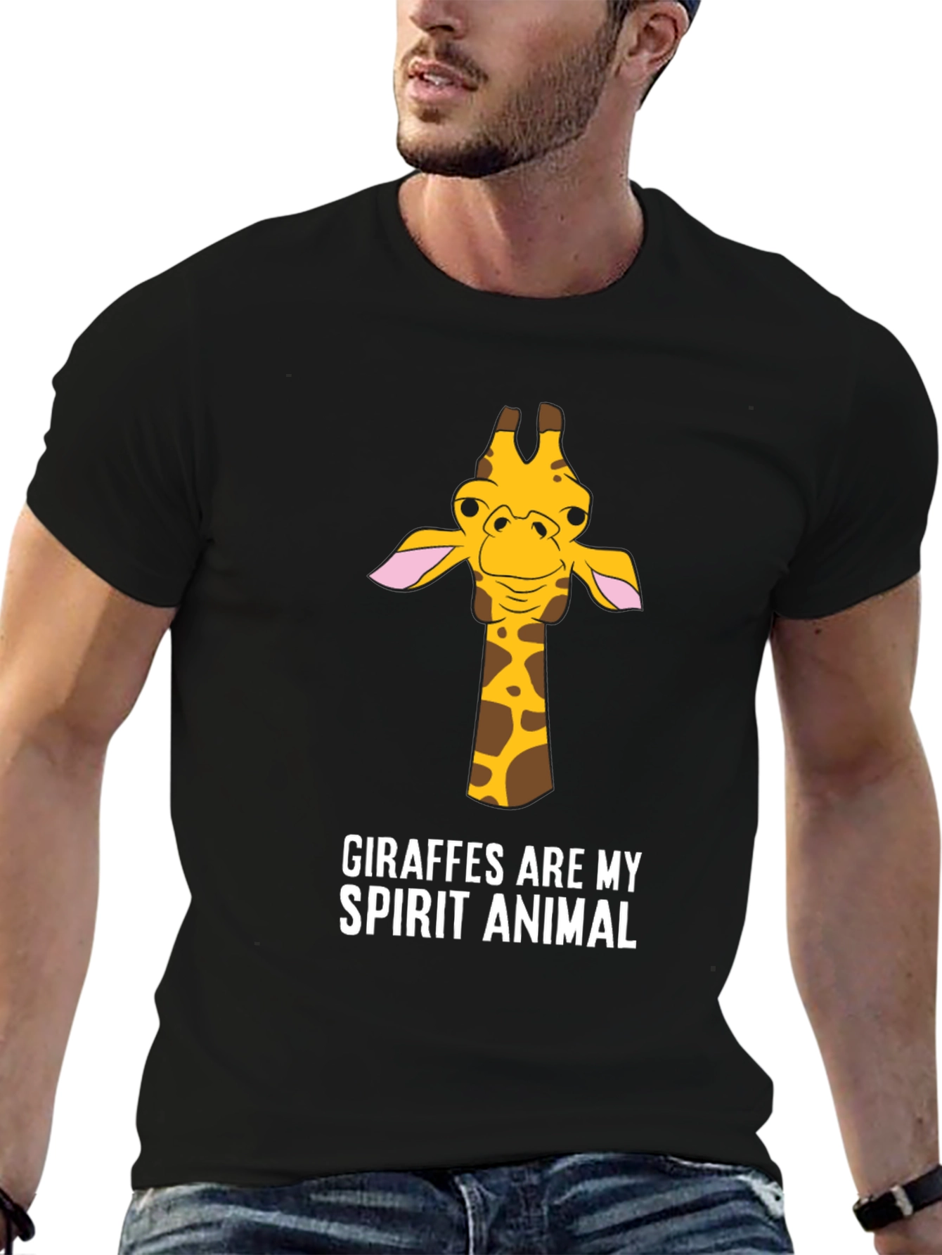 Giraffe Spirit Animal Graphic Tee - Black Cotton T-Shirt