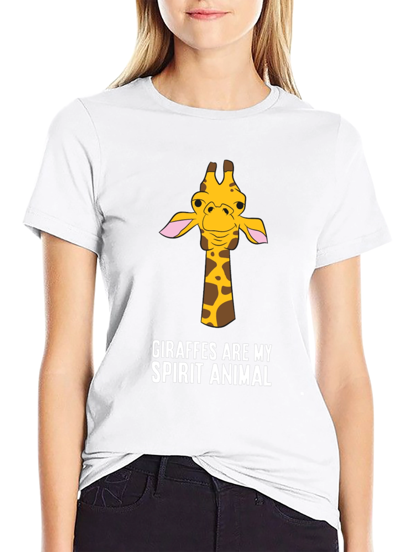 Giraffe Spirit Animal Graphic Tee - Black Cotton T-Shirt