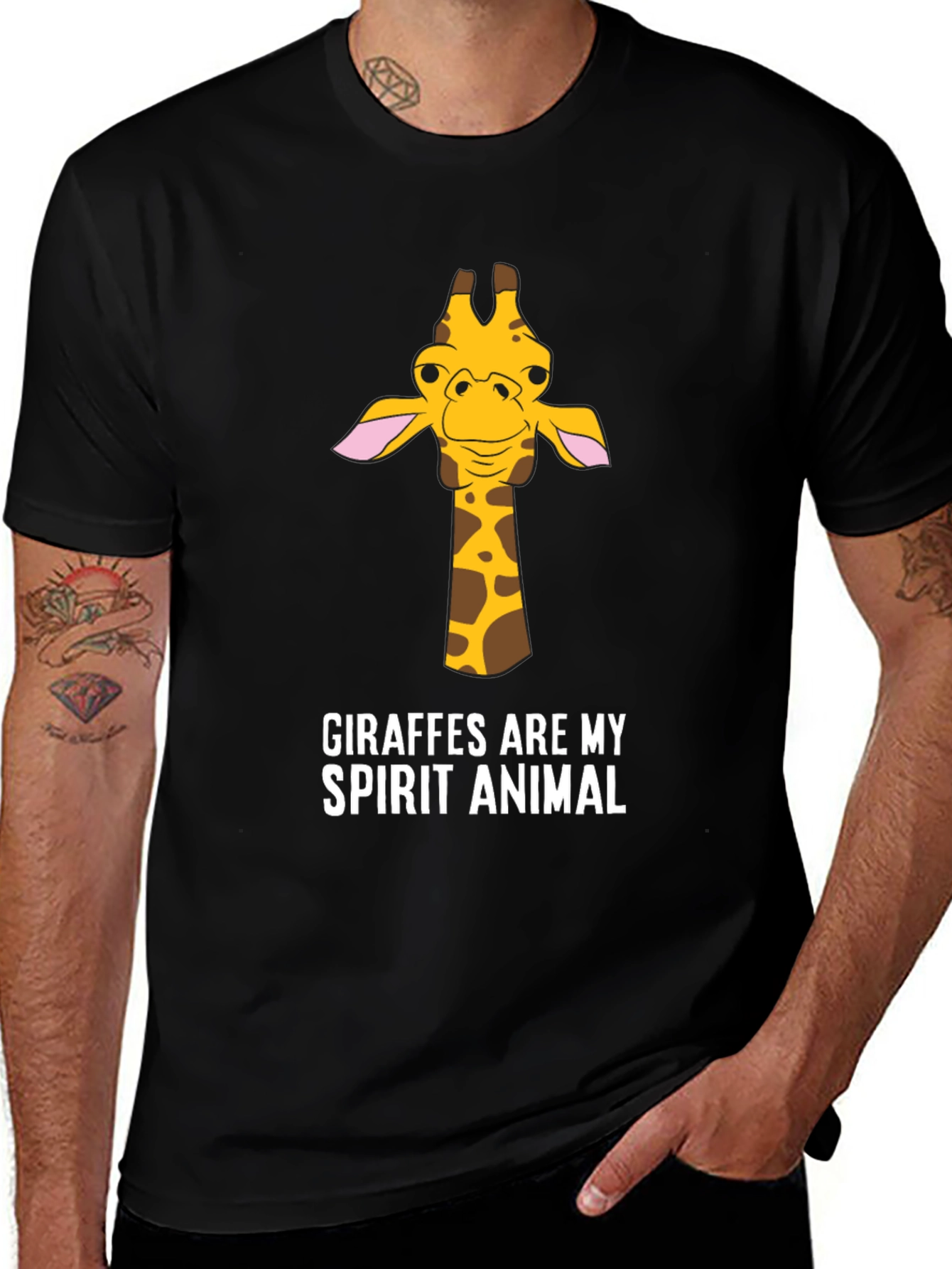 Giraffe Spirit Animal Graphic Tee - Black Cotton T-Shirt