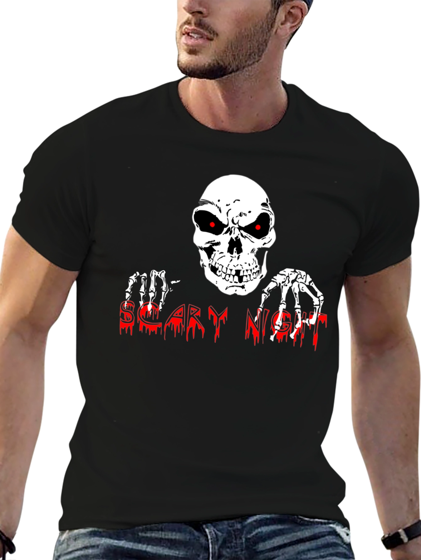 Scary Night Skeleton Graphic Tee - Halloween Shirt