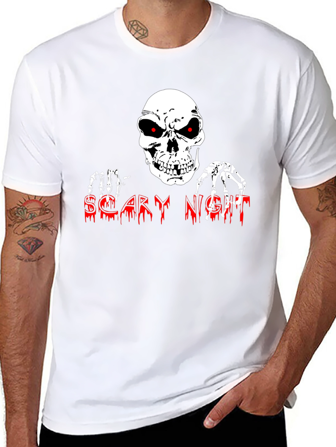 Scary Night Skeleton Graphic Tee - Halloween Shirt