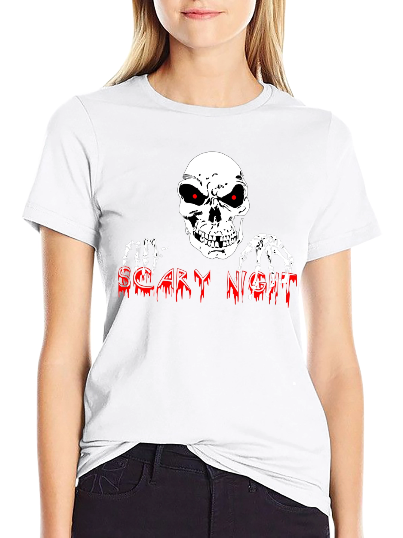 Scary Night Skeleton Graphic Tee - Halloween Shirt