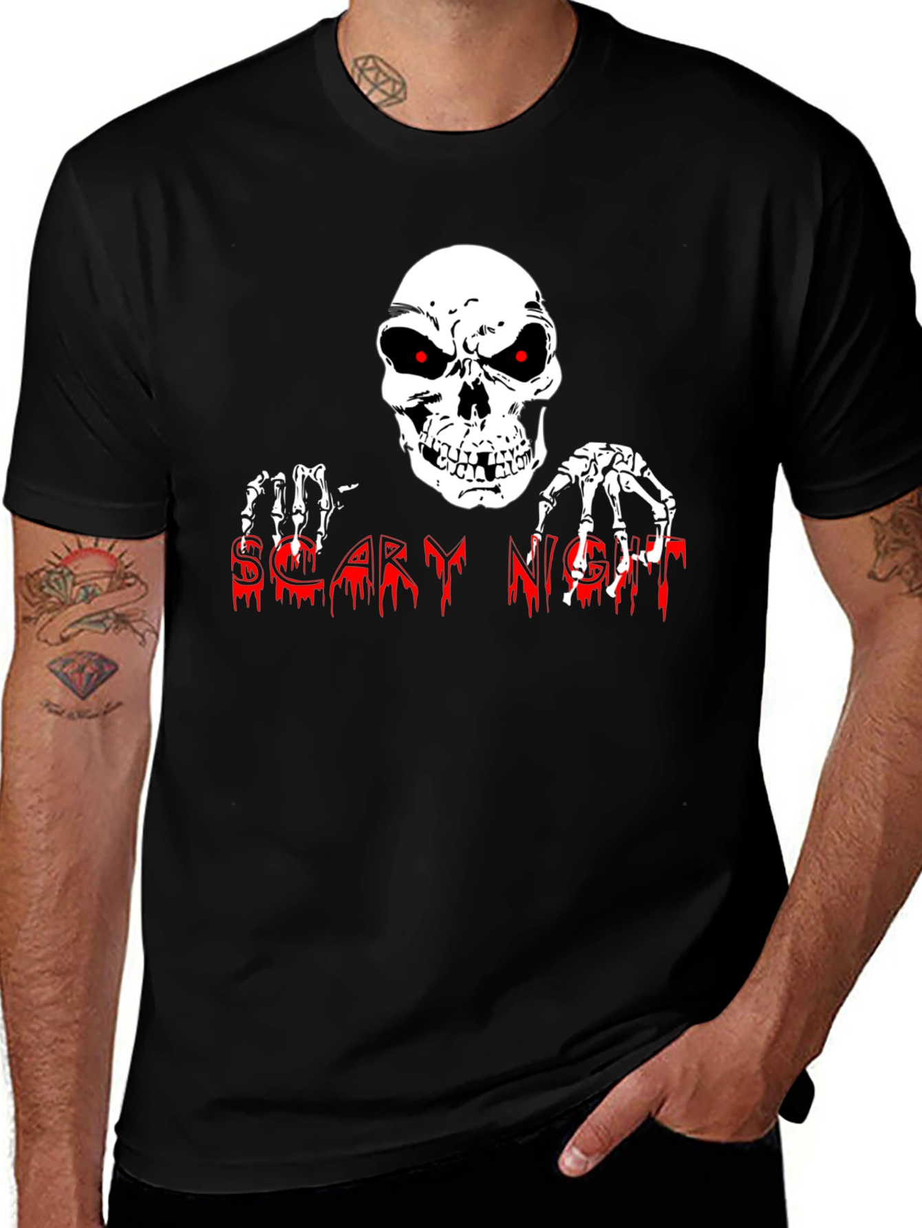 Scary Night Skeleton Graphic Tee - Halloween Shirt