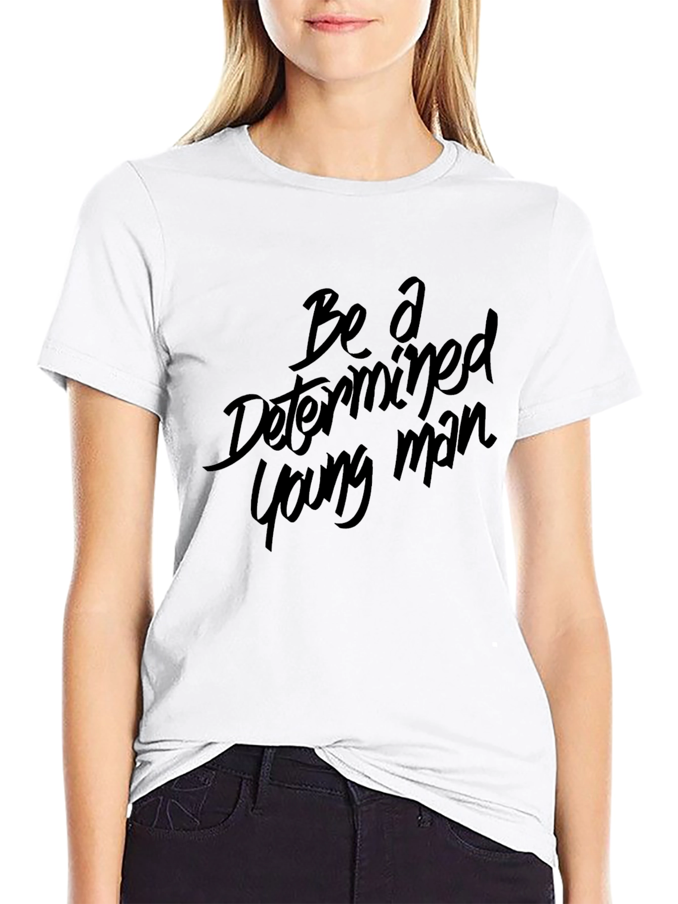 Determined Young Man Black Graphic Tee