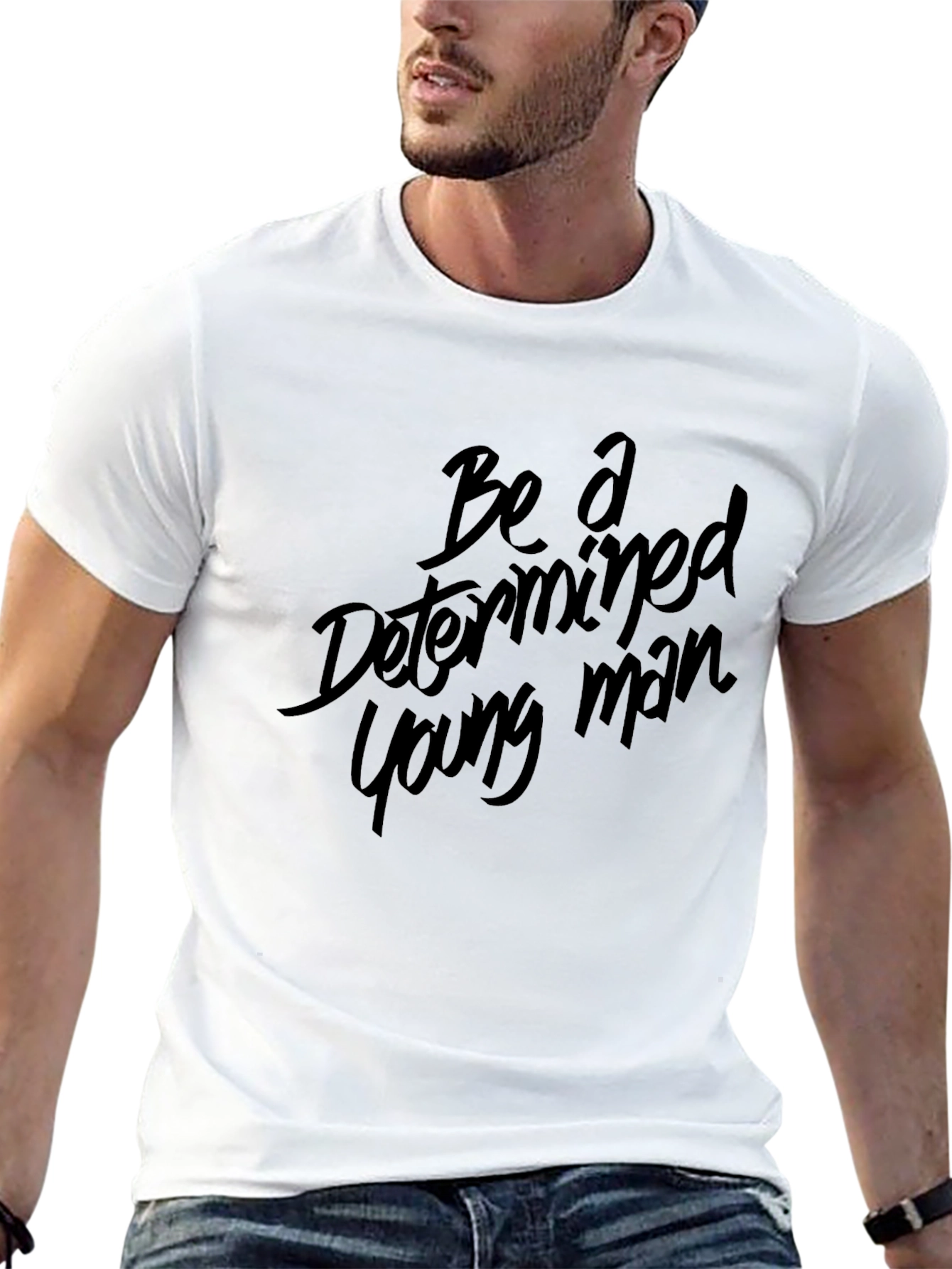 Determined Young Man Black Graphic Tee