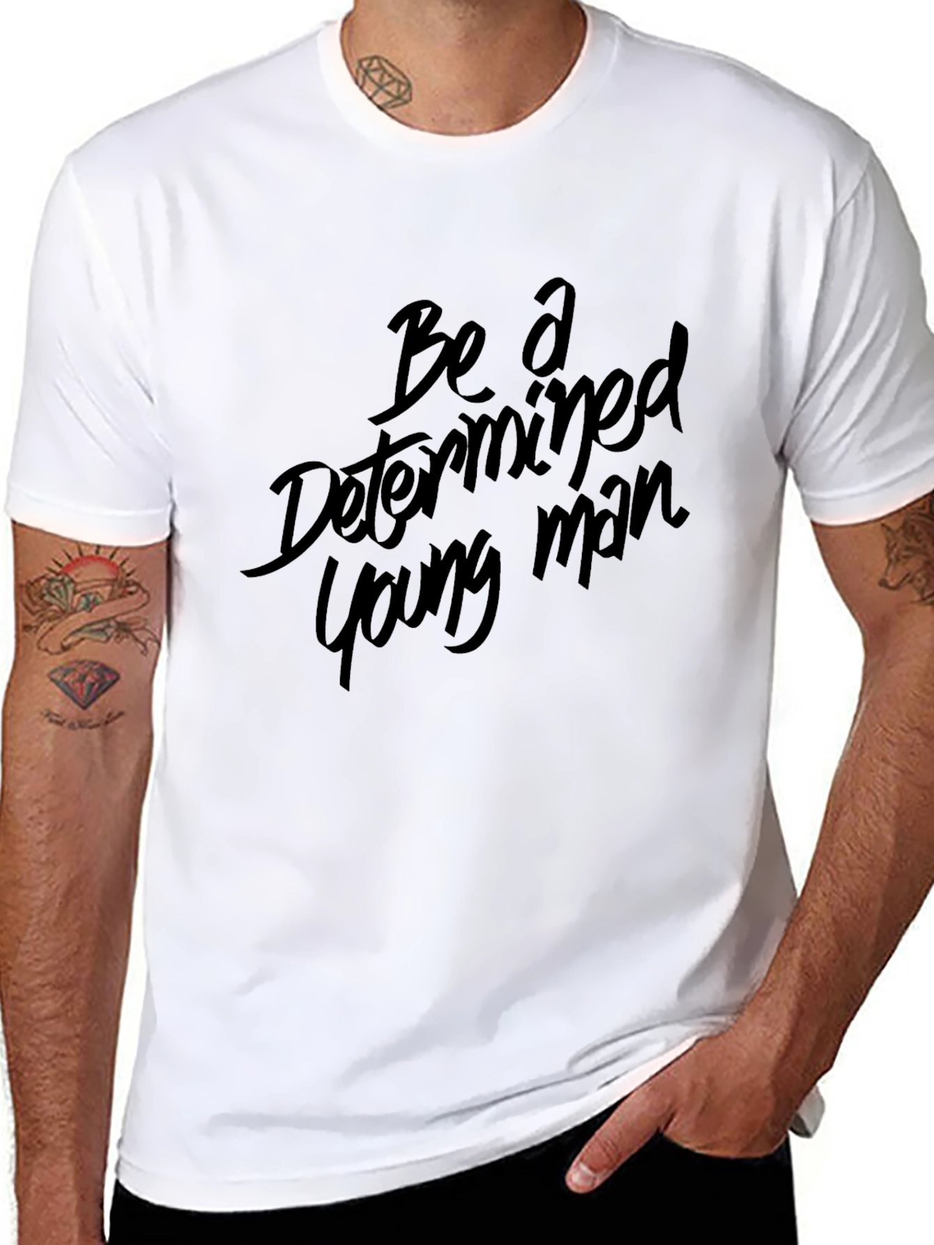 Determined Young Man Black Graphic Tee