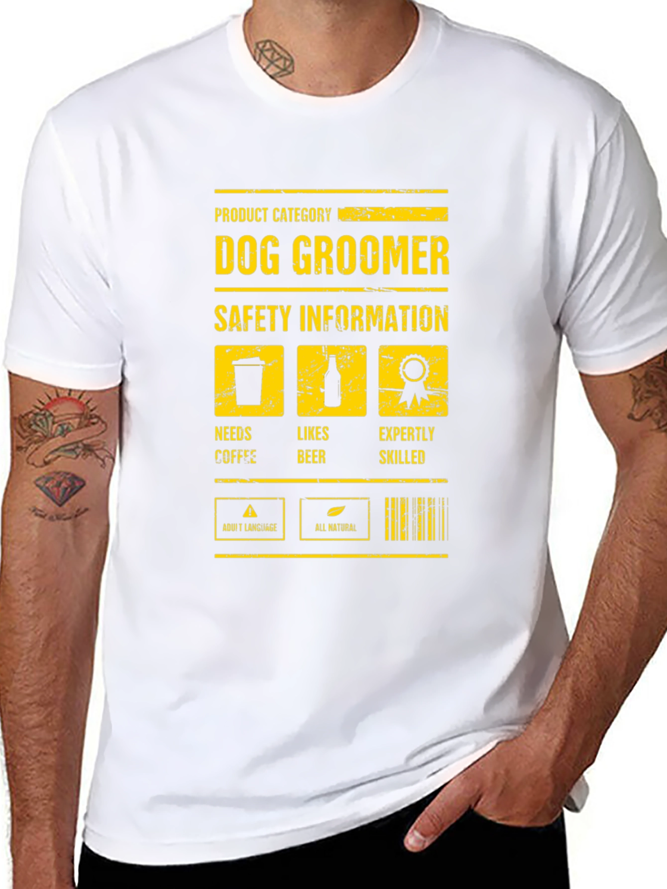 Dog Groomer Humor T-Shirt: Needs Coffee Likes Beer