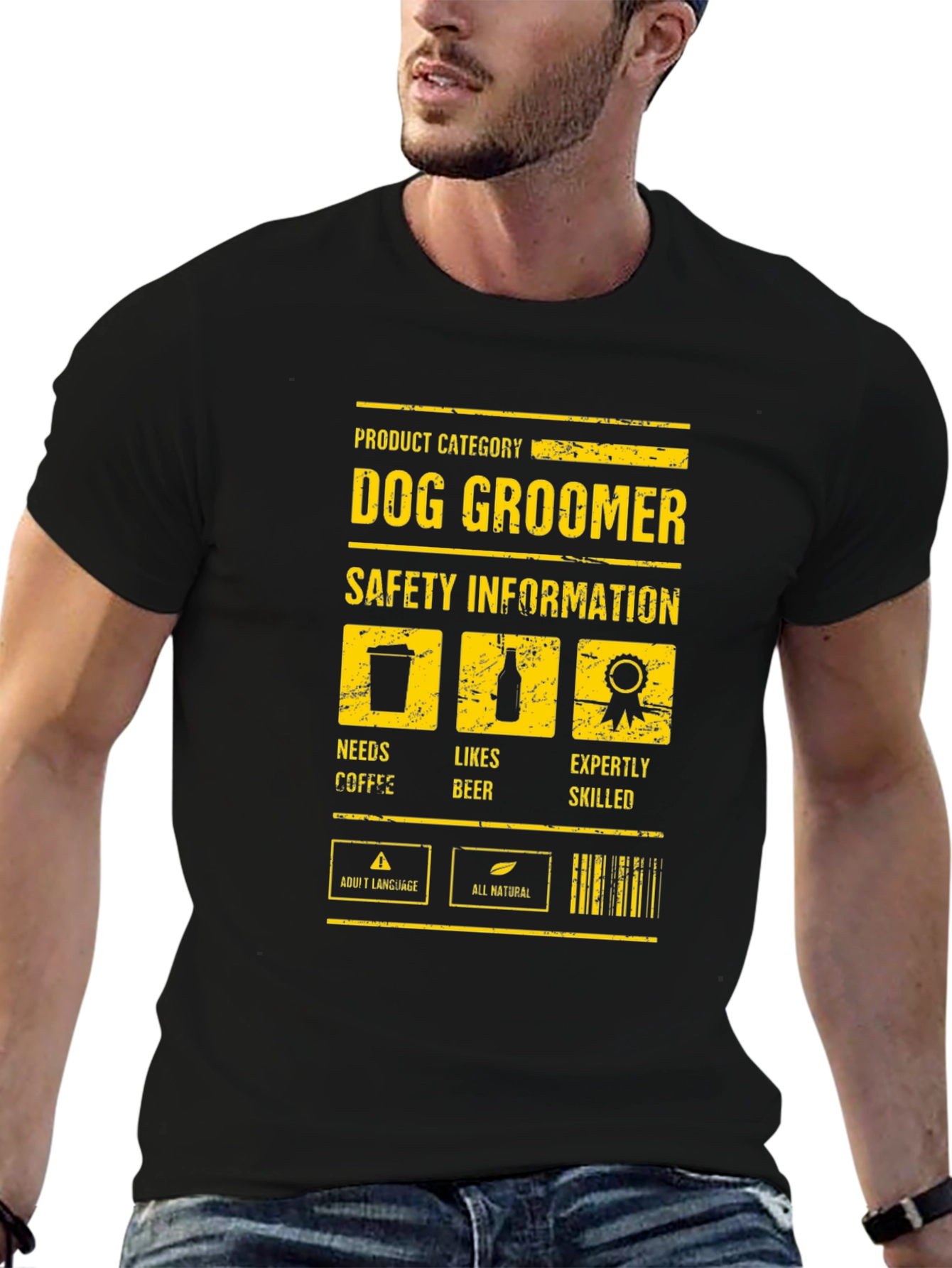 Dog Groomer Humor T-Shirt: Needs Coffee Likes Beer