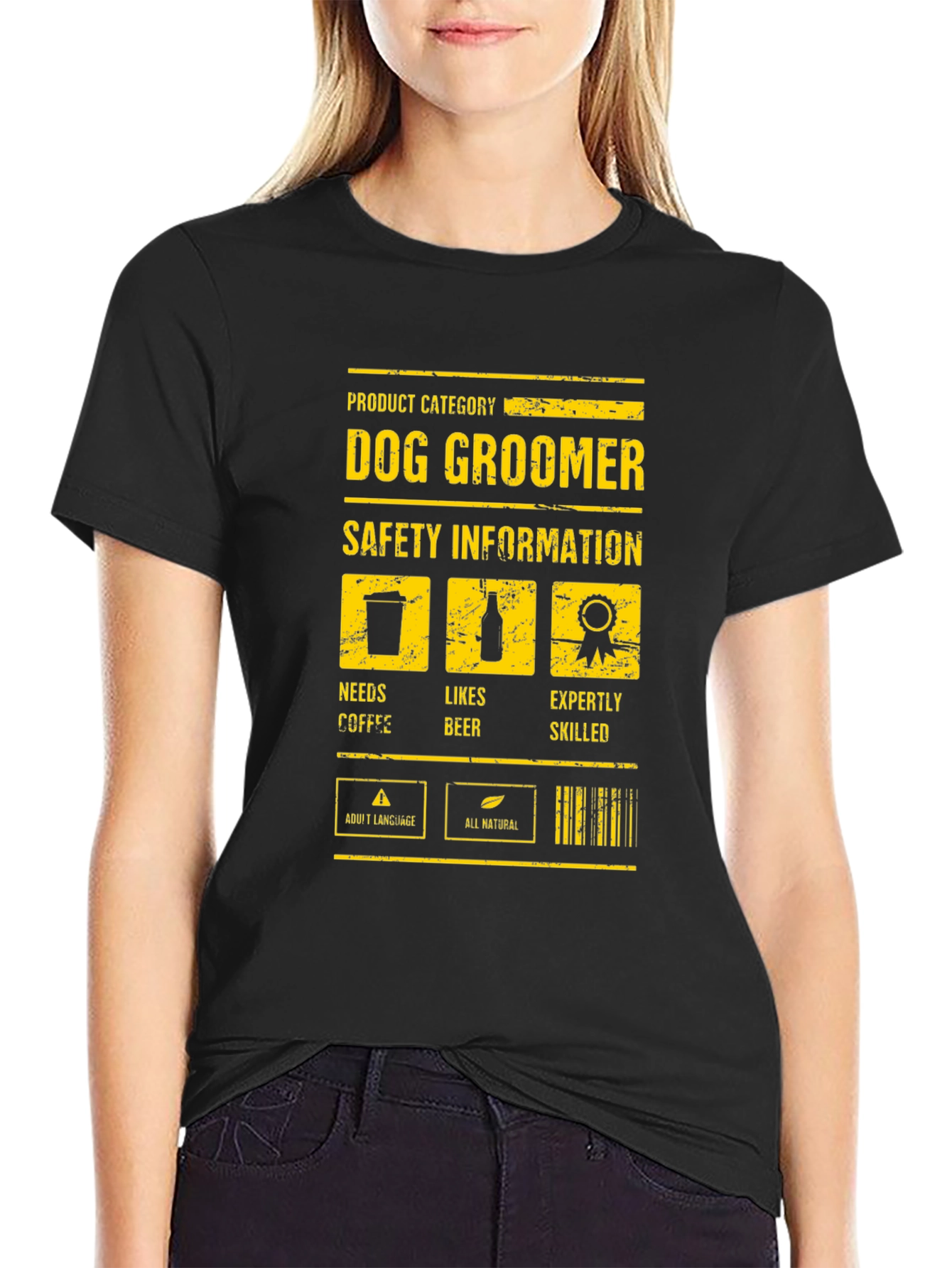 Dog Groomer Humor T-Shirt: Needs Coffee Likes Beer