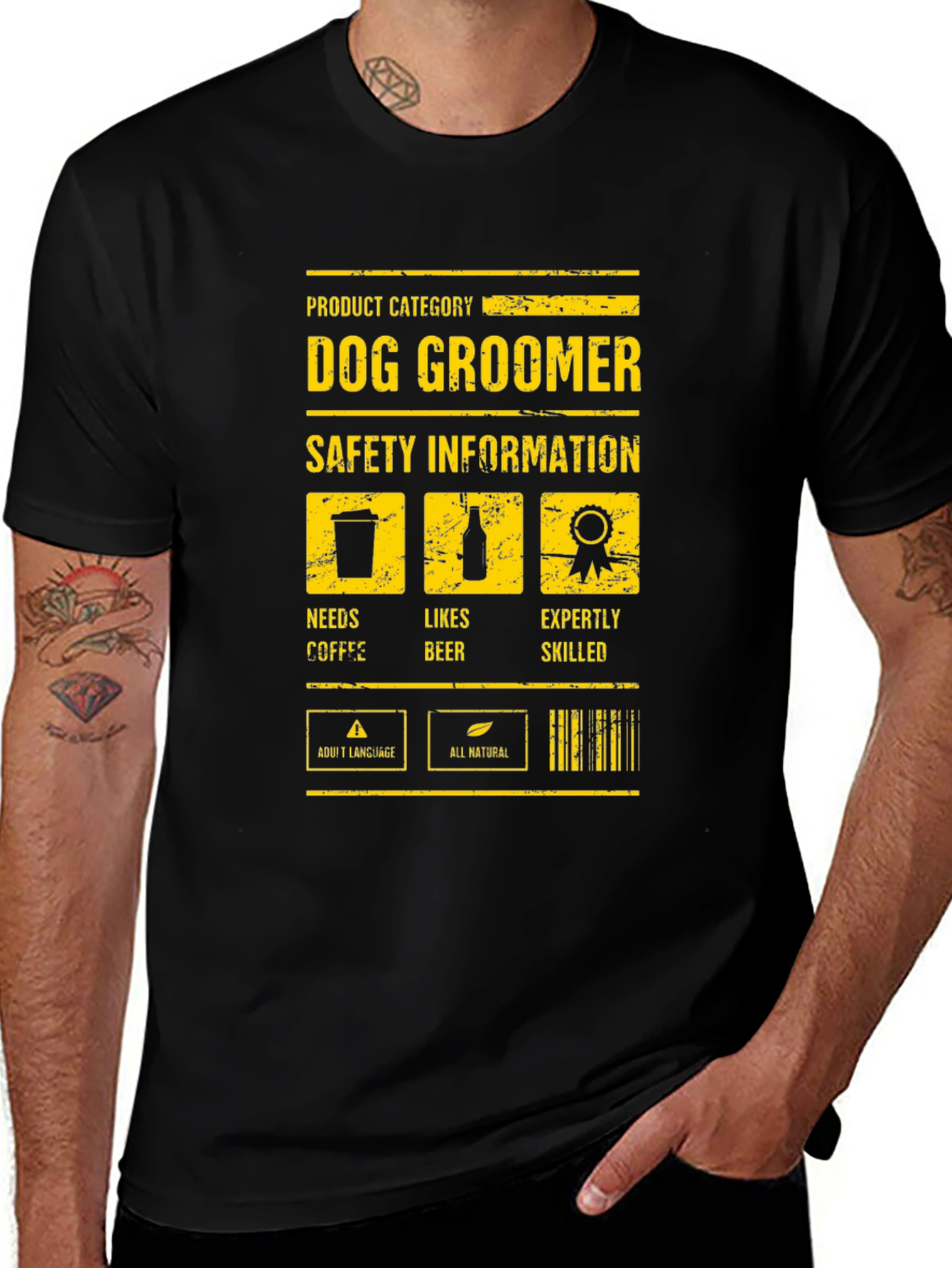 Dog Groomer Humor T-Shirt: Needs Coffee Likes Beer