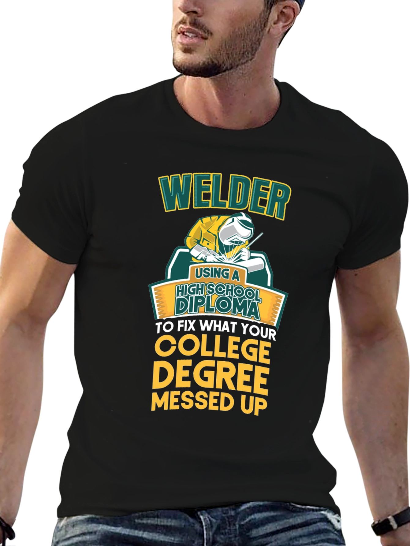 Welder High School Diploma Funny Black T-Shirt