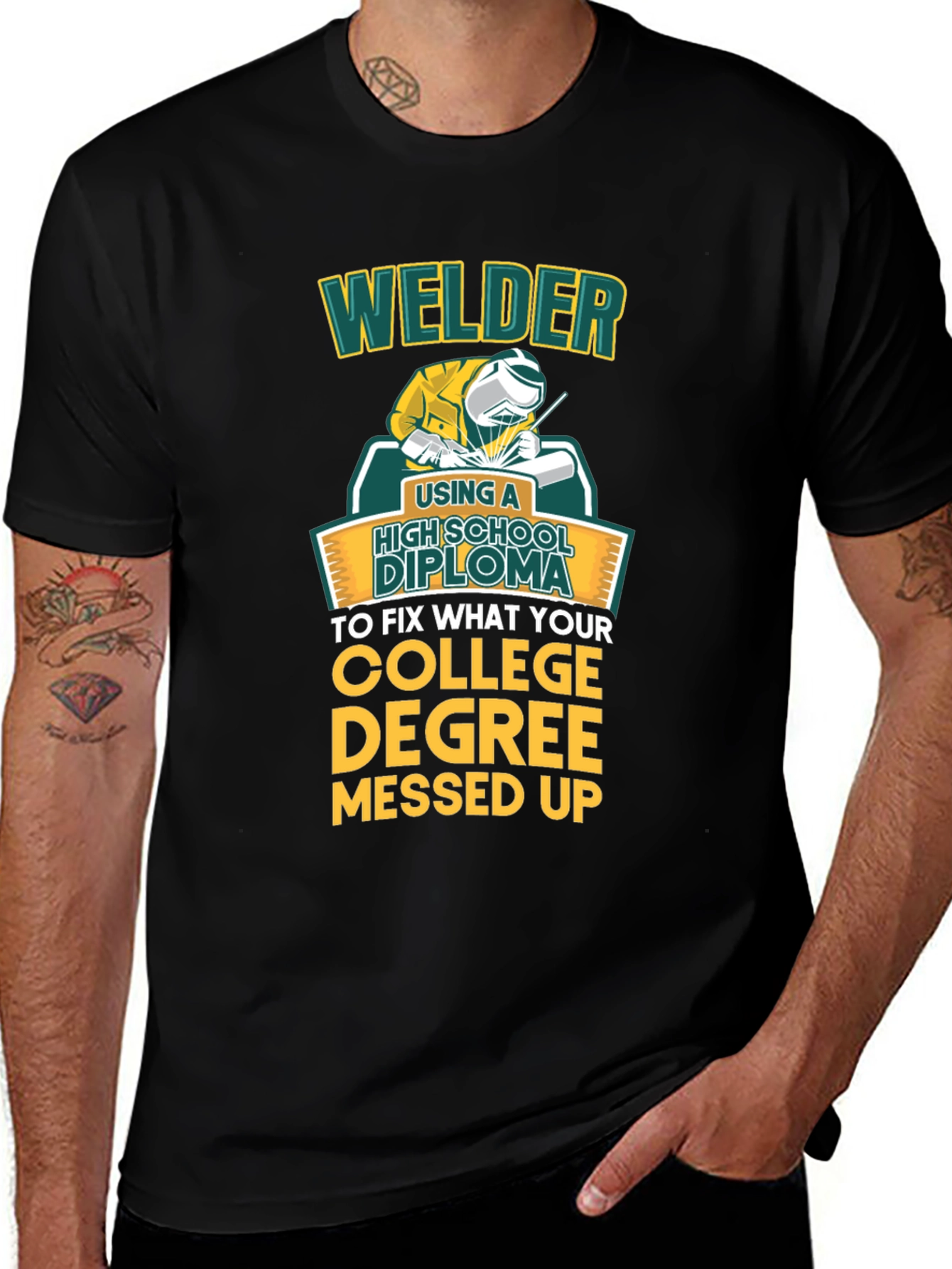 Welder High School Diploma Funny Black T-Shirt
