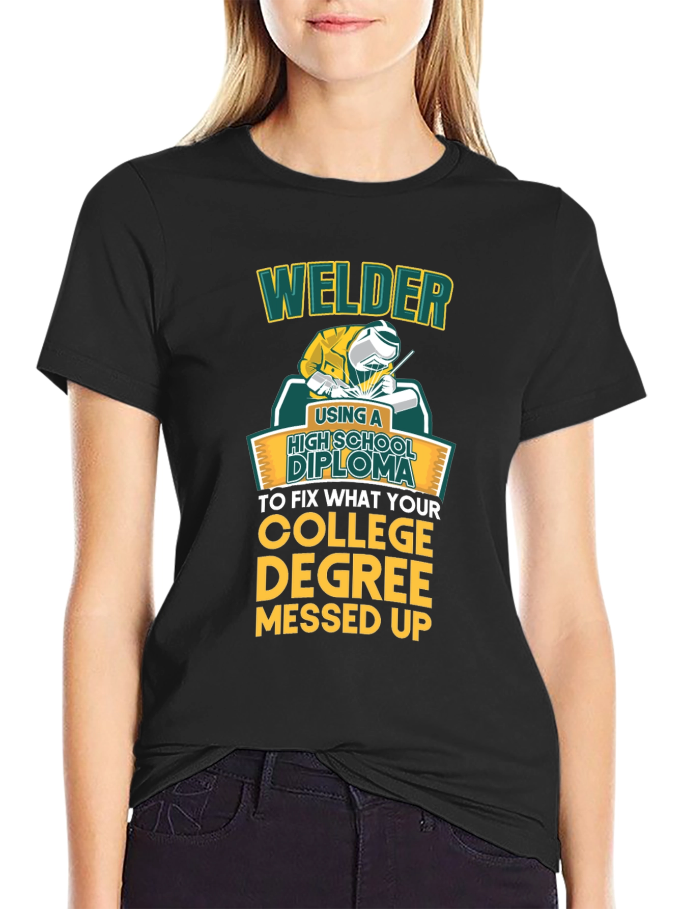 Welder High School Diploma Funny Black T-Shirt
