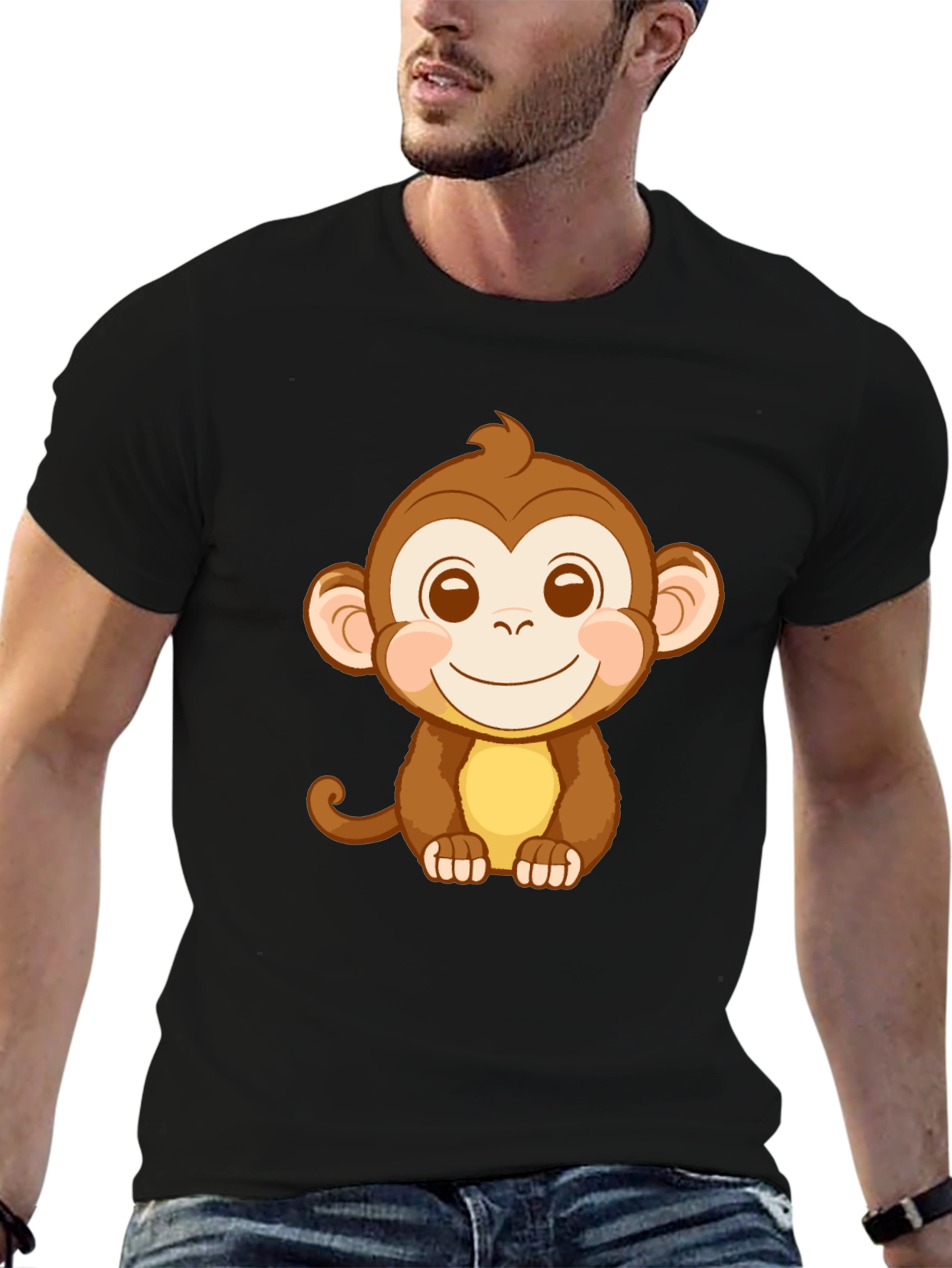 Cute Monkey Graphic Tee - Black