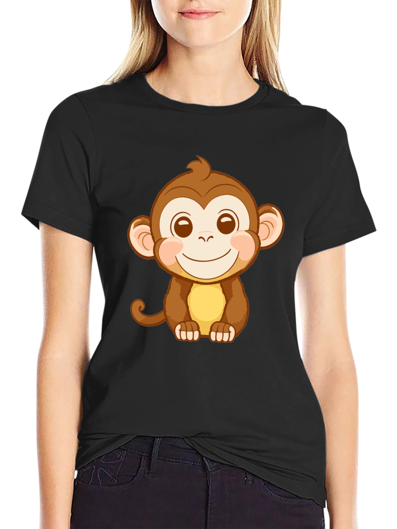 Cute Monkey Graphic Tee - Black