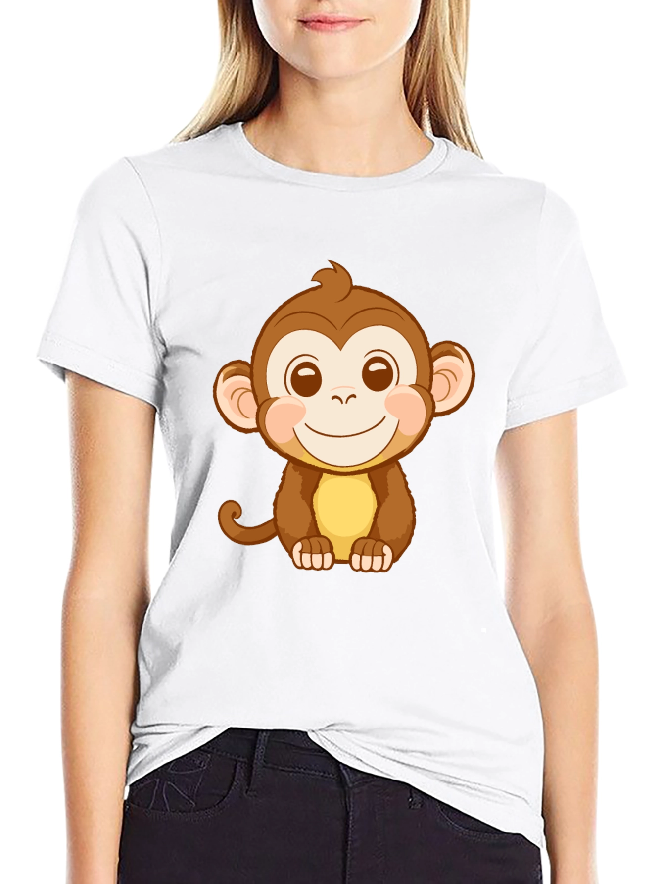 Cute Monkey Graphic Tee - Black
