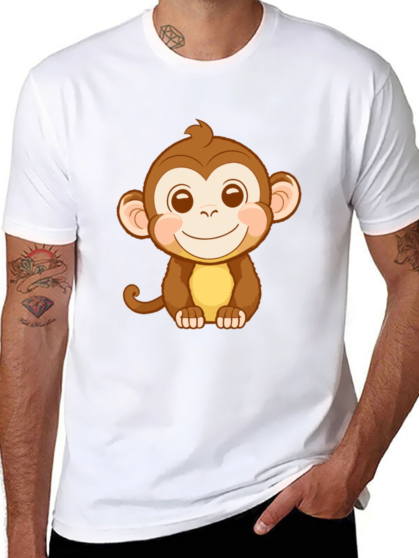 Cute Monkey Graphic Tee - Black