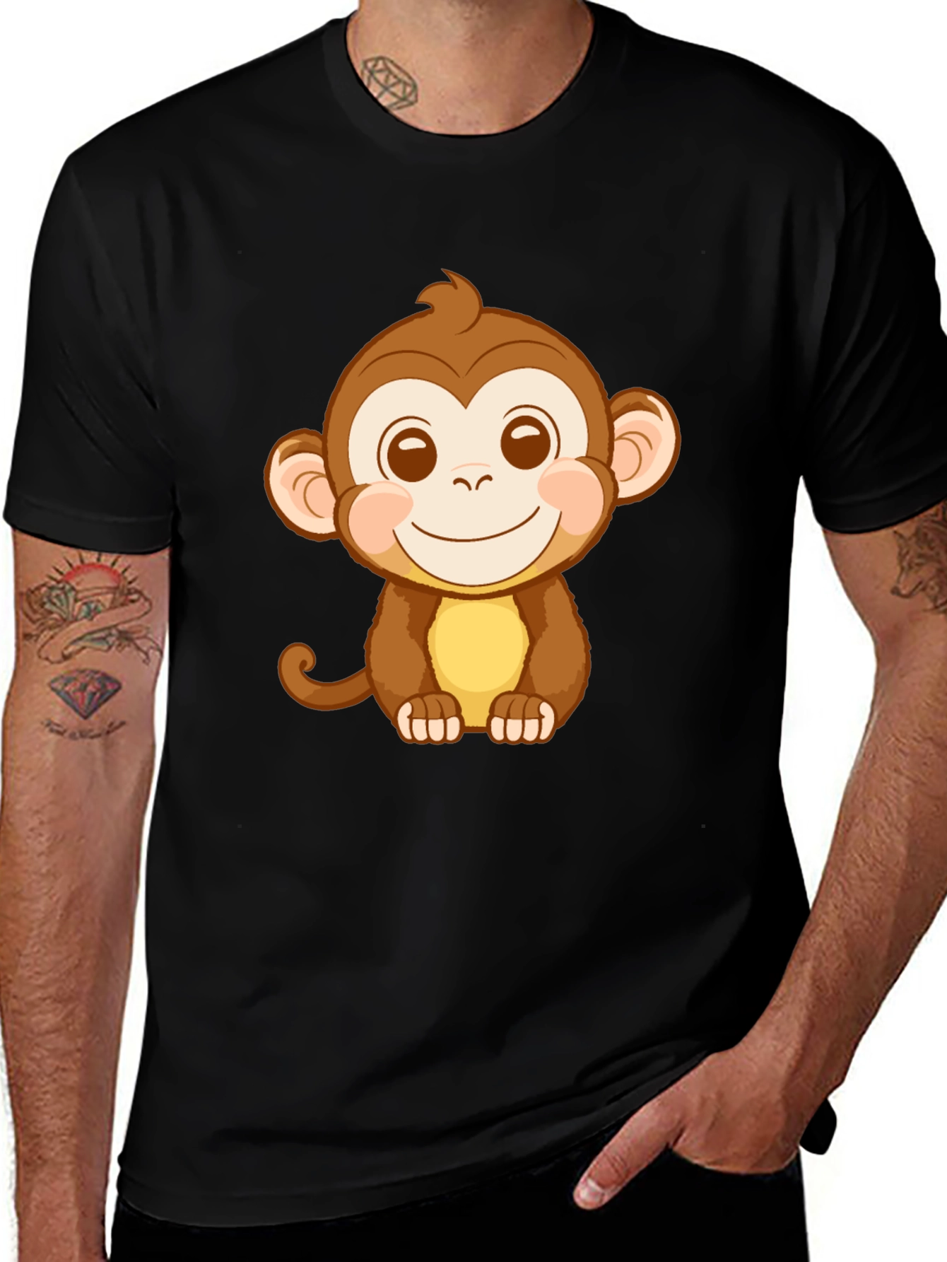 Cute Monkey Graphic Tee - Black