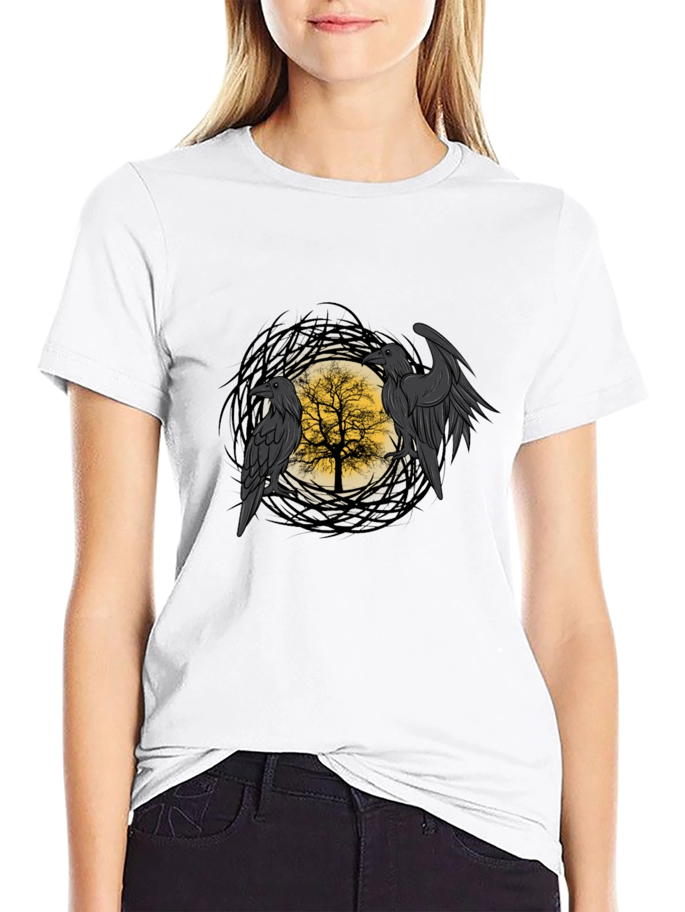 Raven Tree Graphic Tee - Gothic Style Mens T-Shirt