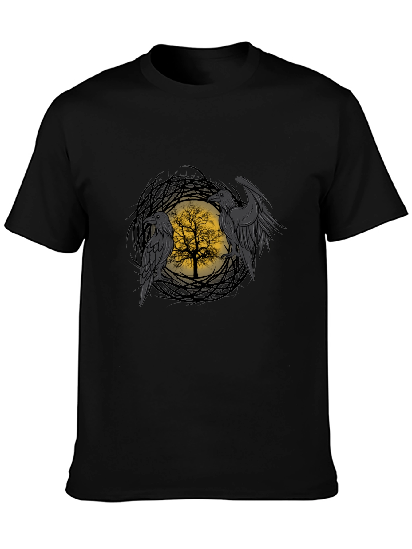 Raven Tree Graphic Tee - Gothic Style Mens T-Shirt
