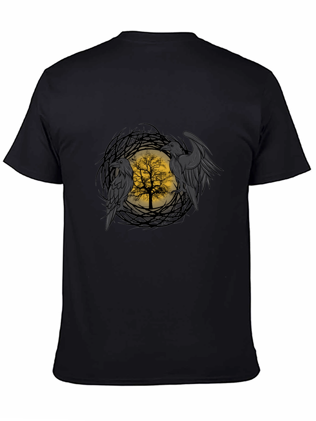 Raven Tree Graphic Tee - Gothic Style Mens T-Shirt