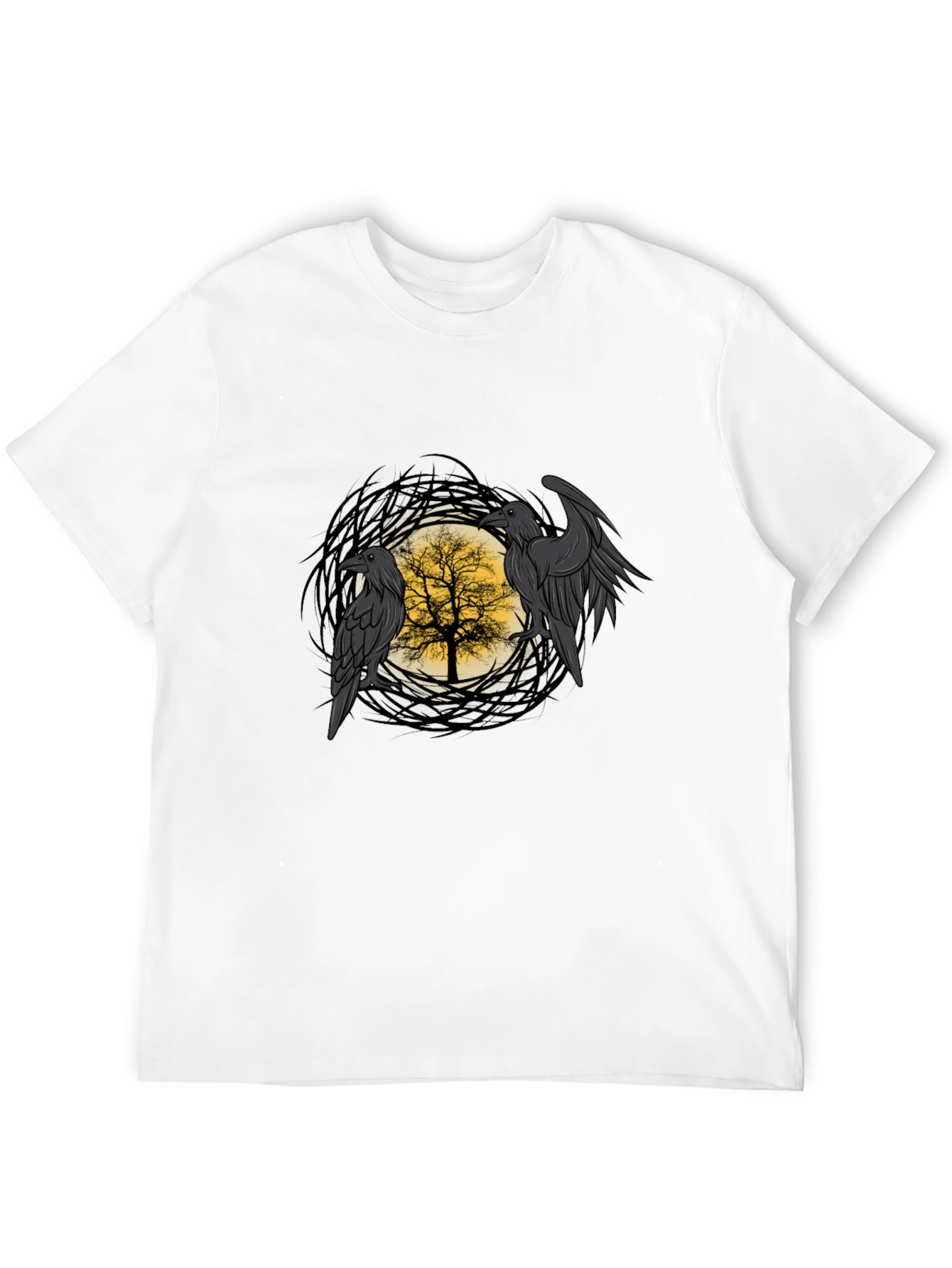 Raven Tree Graphic Tee - Gothic Style Mens T-Shirt