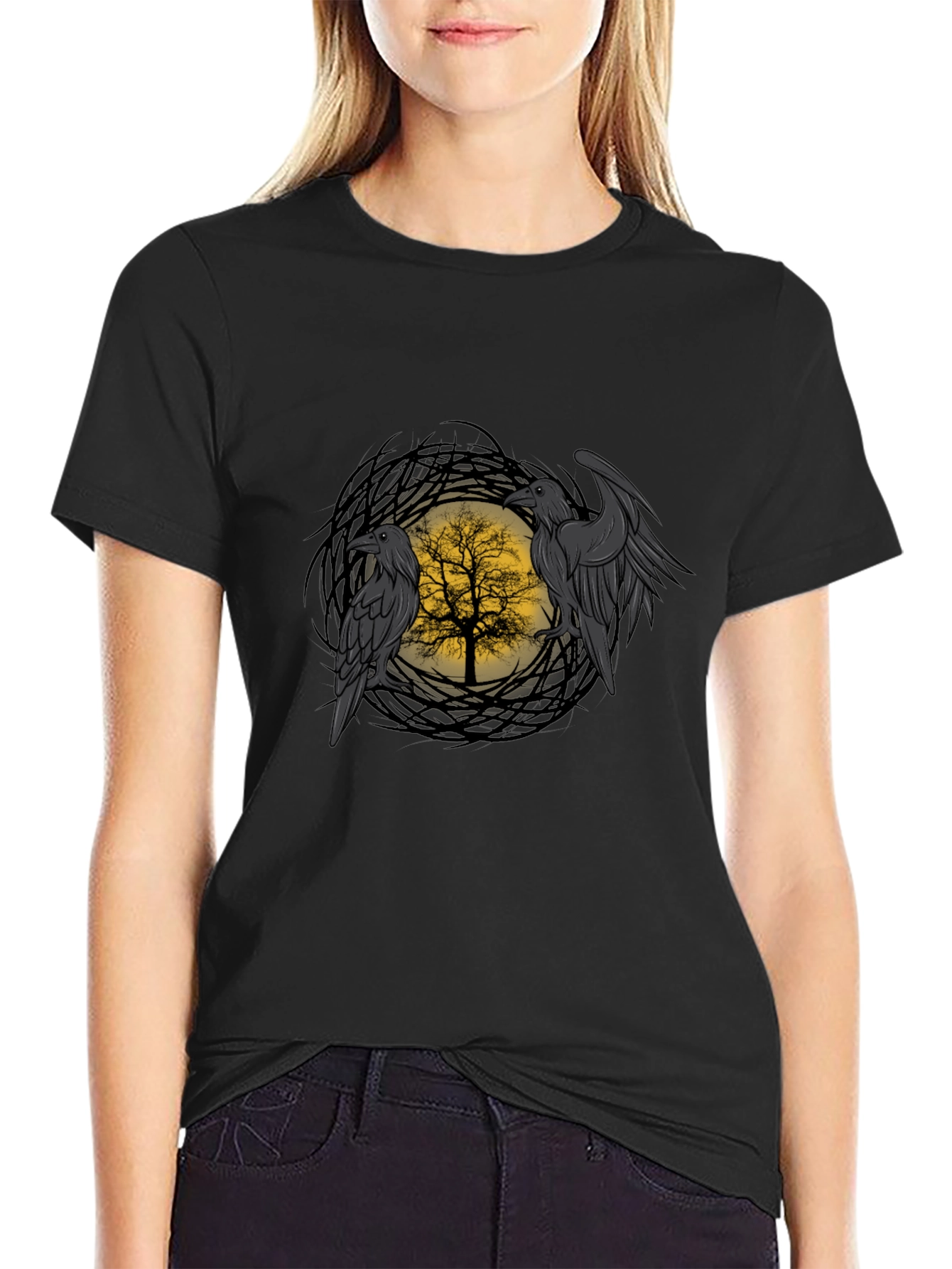 Raven Tree Graphic Tee - Gothic Style Mens T-Shirt
