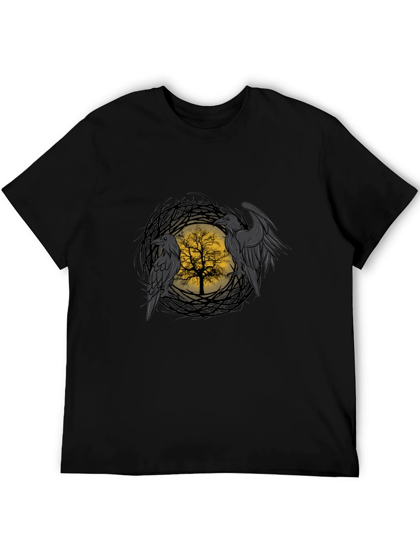 Raven Tree Graphic Tee - Gothic Style Mens T-Shirt
