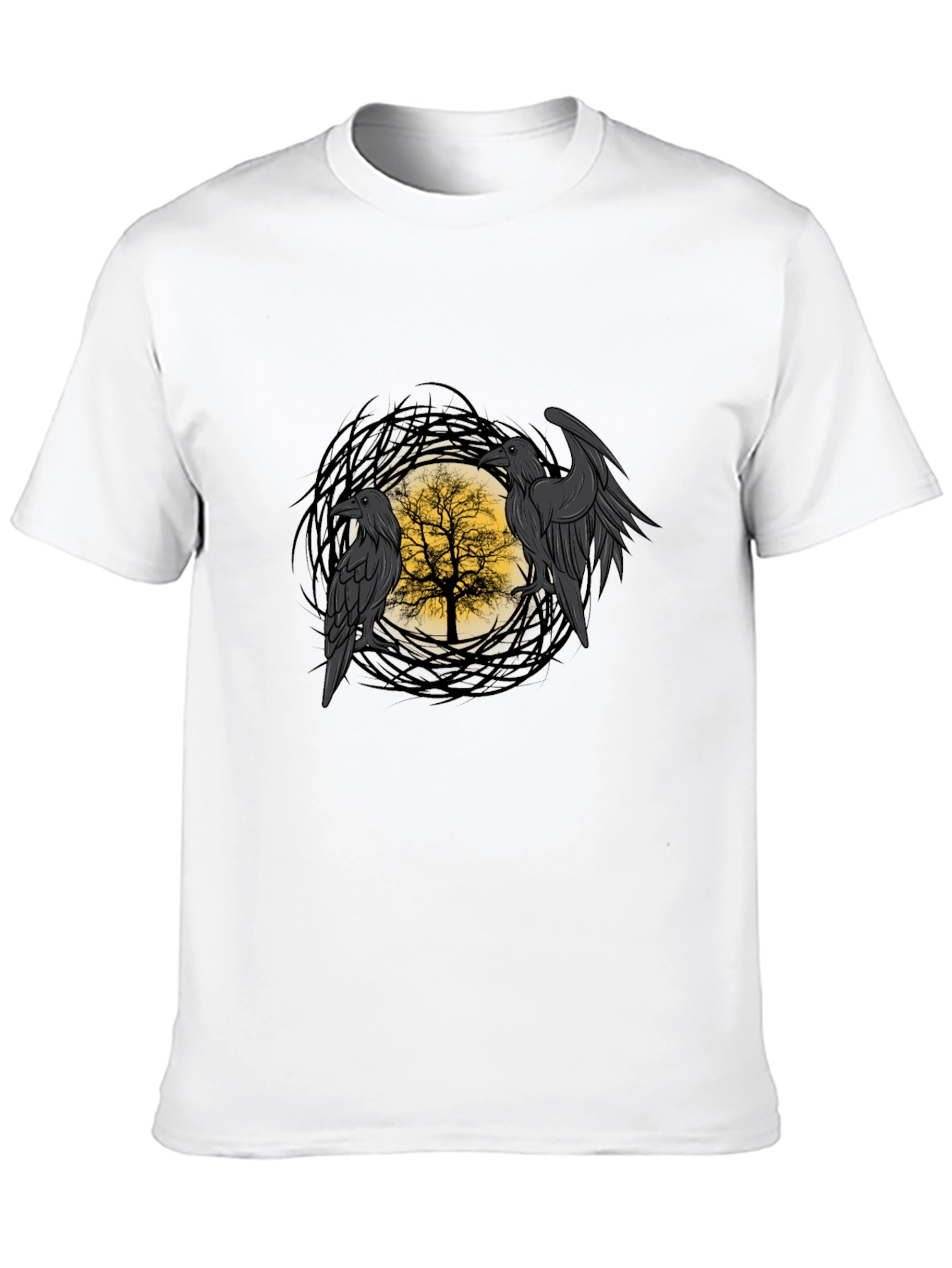 Raven Tree Graphic Tee - Gothic Style Mens T-Shirt