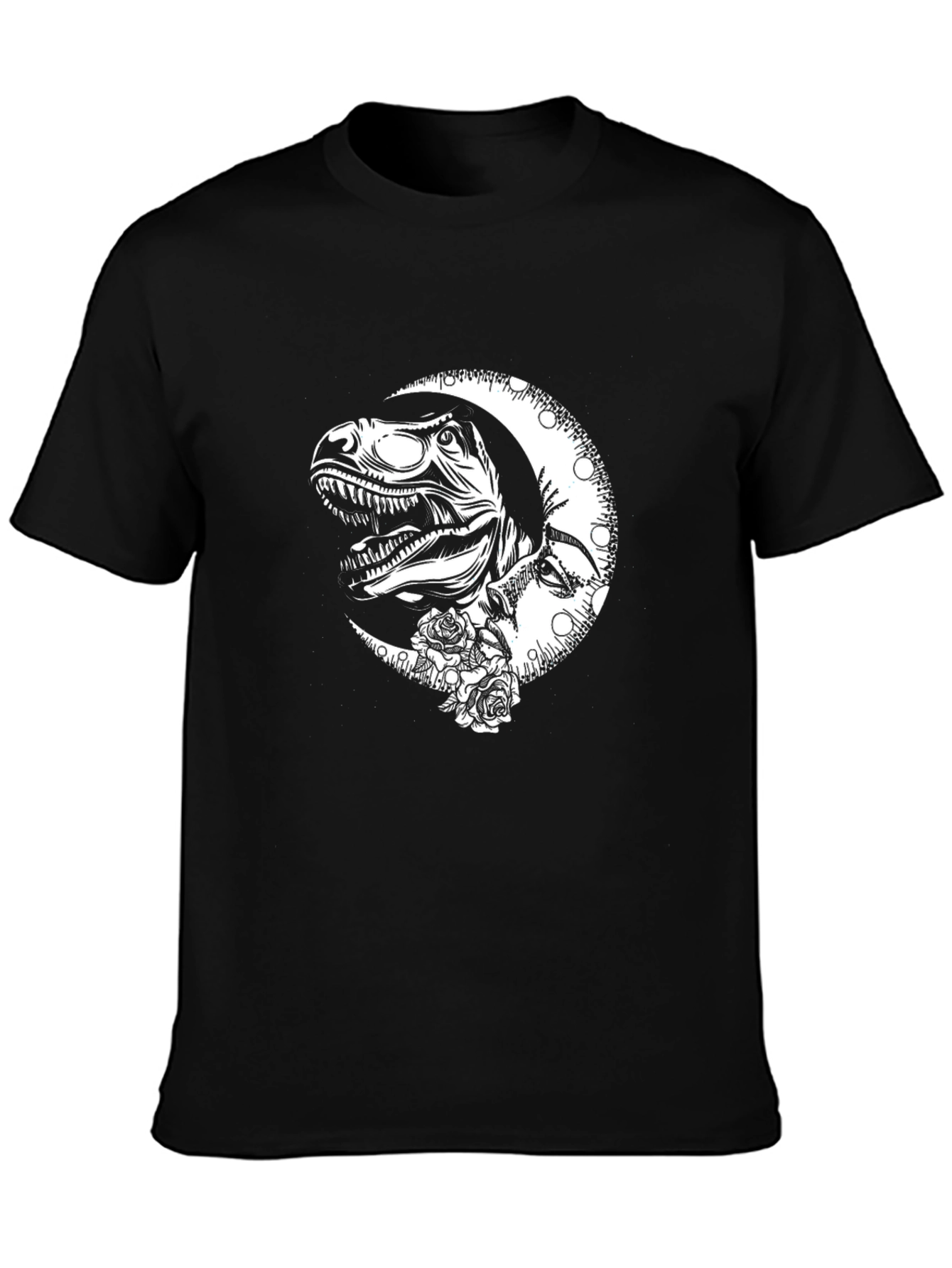 Dino Moon Graphic Tee - Black Cotton T-Shirt