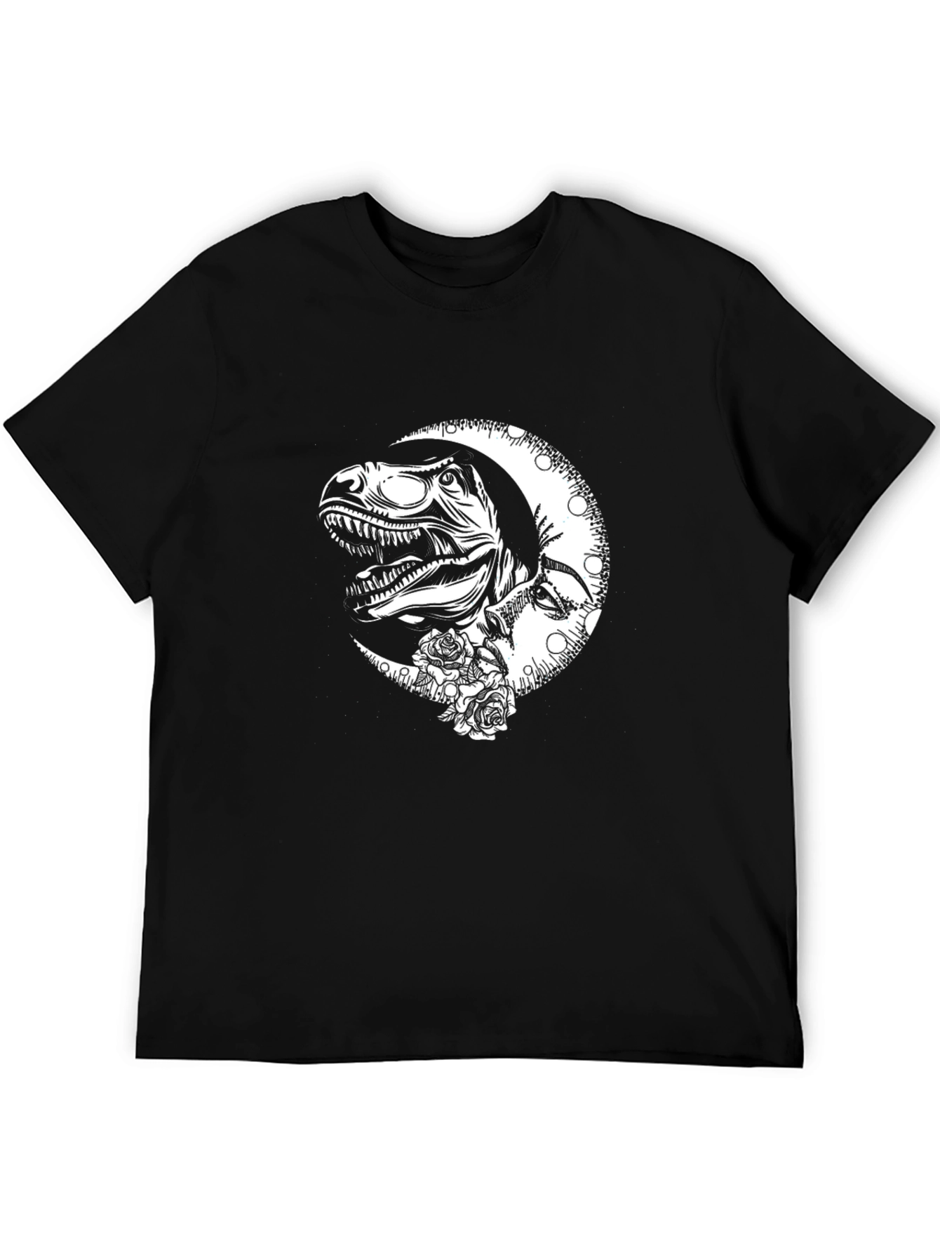 Dino Moon Graphic Tee - Black Cotton T-Shirt