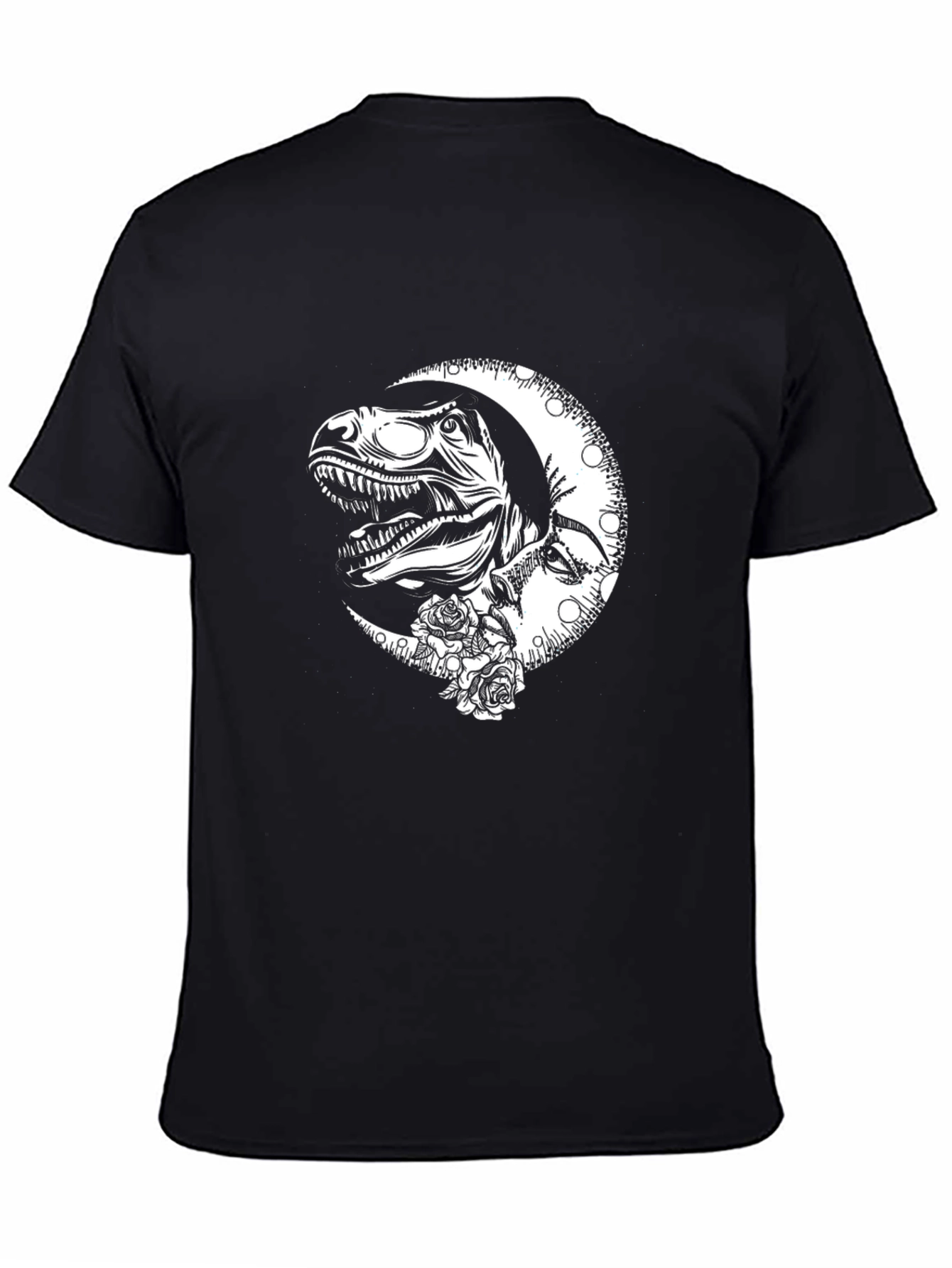 Dino Moon Graphic Tee - Black Cotton T-Shirt