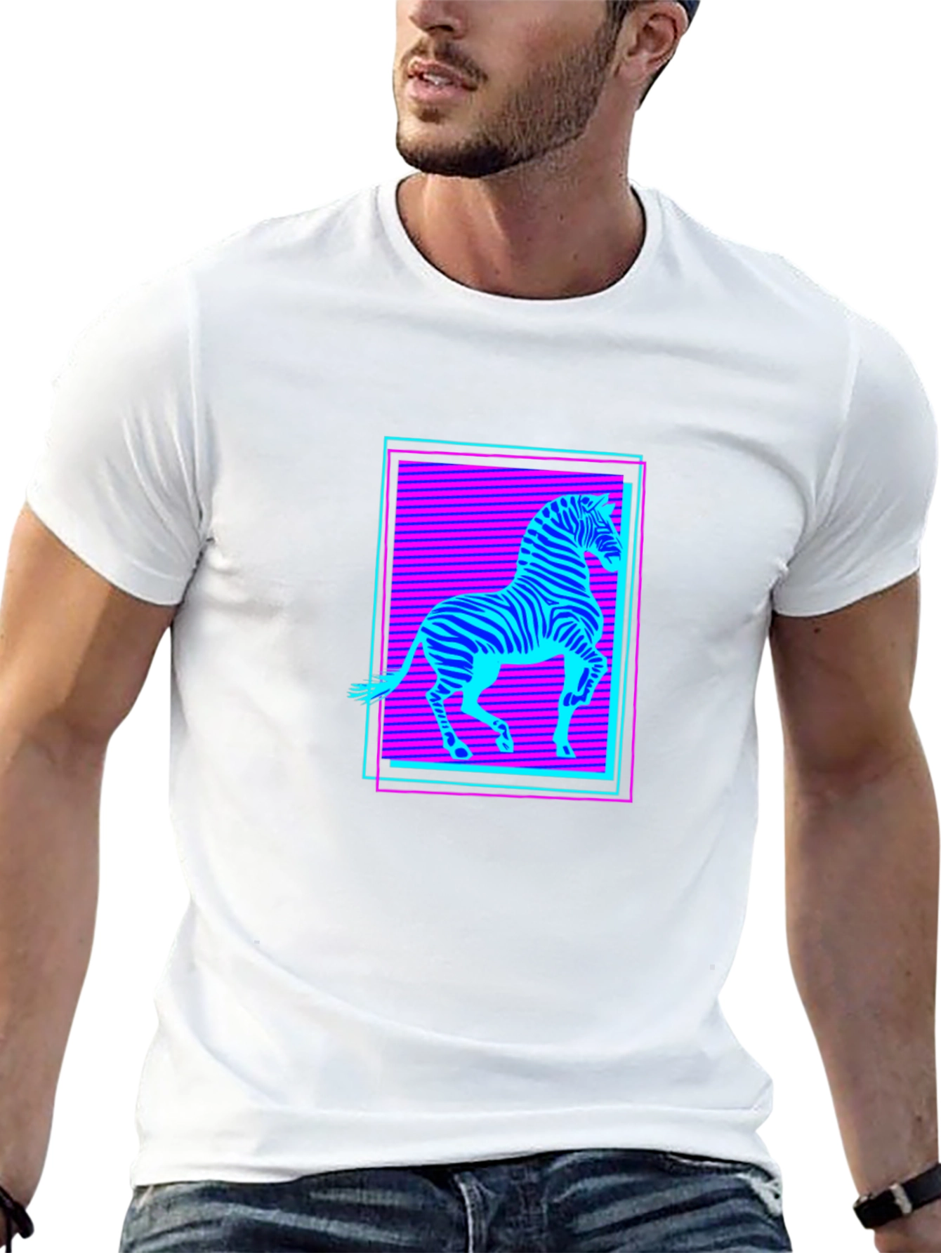 Zebra Neon Retro Graphic T-Shirt