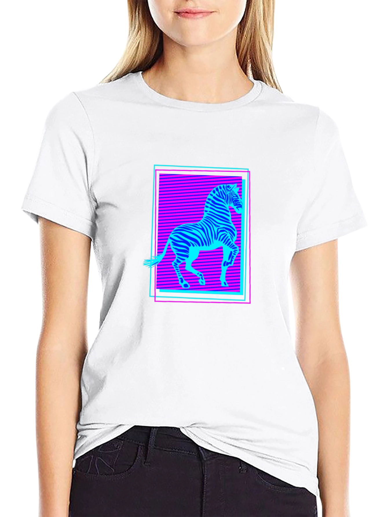 Zebra Neon Retro Graphic T-Shirt