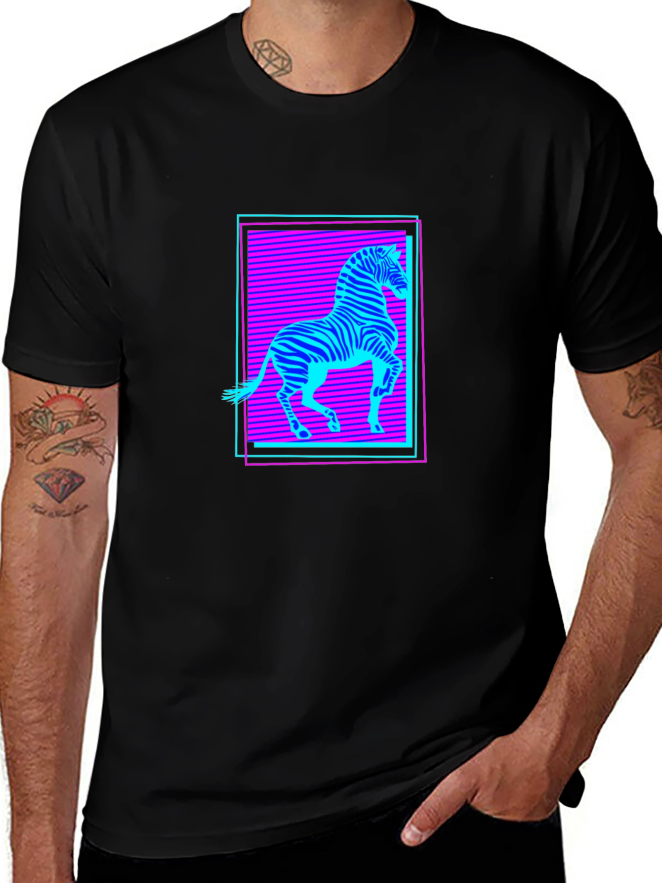 Zebra Neon Retro Graphic T-Shirt