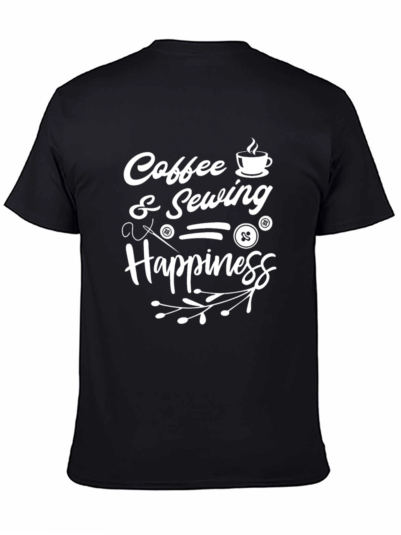 Coffee & Sewing = Happiness Black T-Shirt