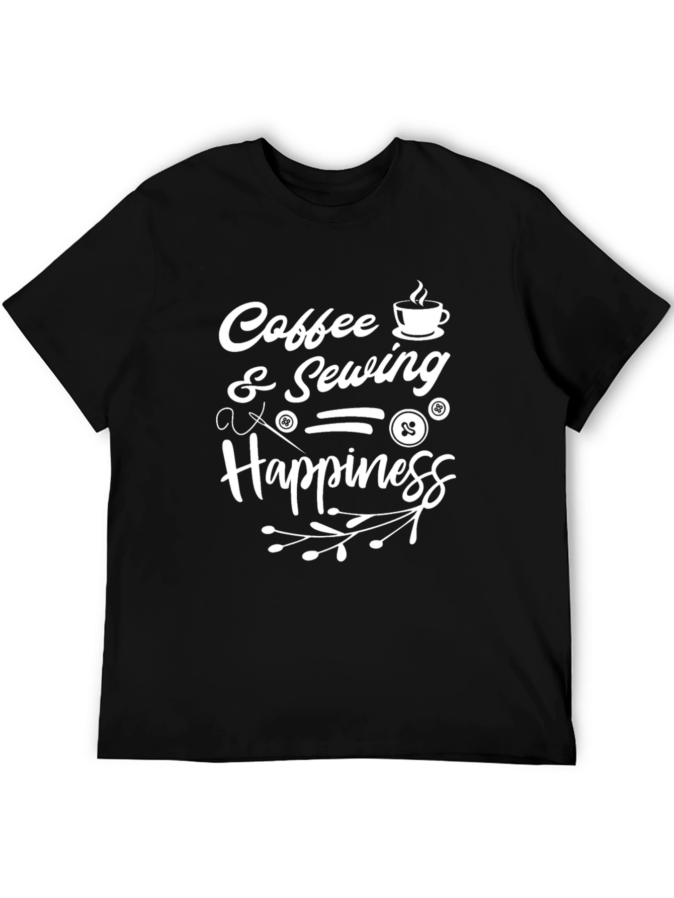 Coffee & Sewing = Happiness Black T-Shirt