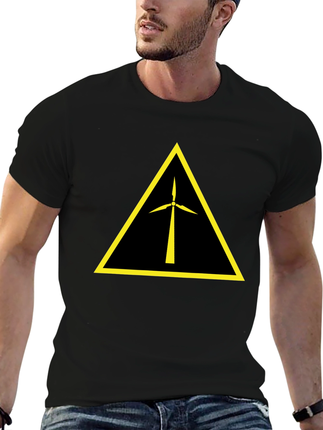 Wind Turbine Warning Symbol Black T-Shirt