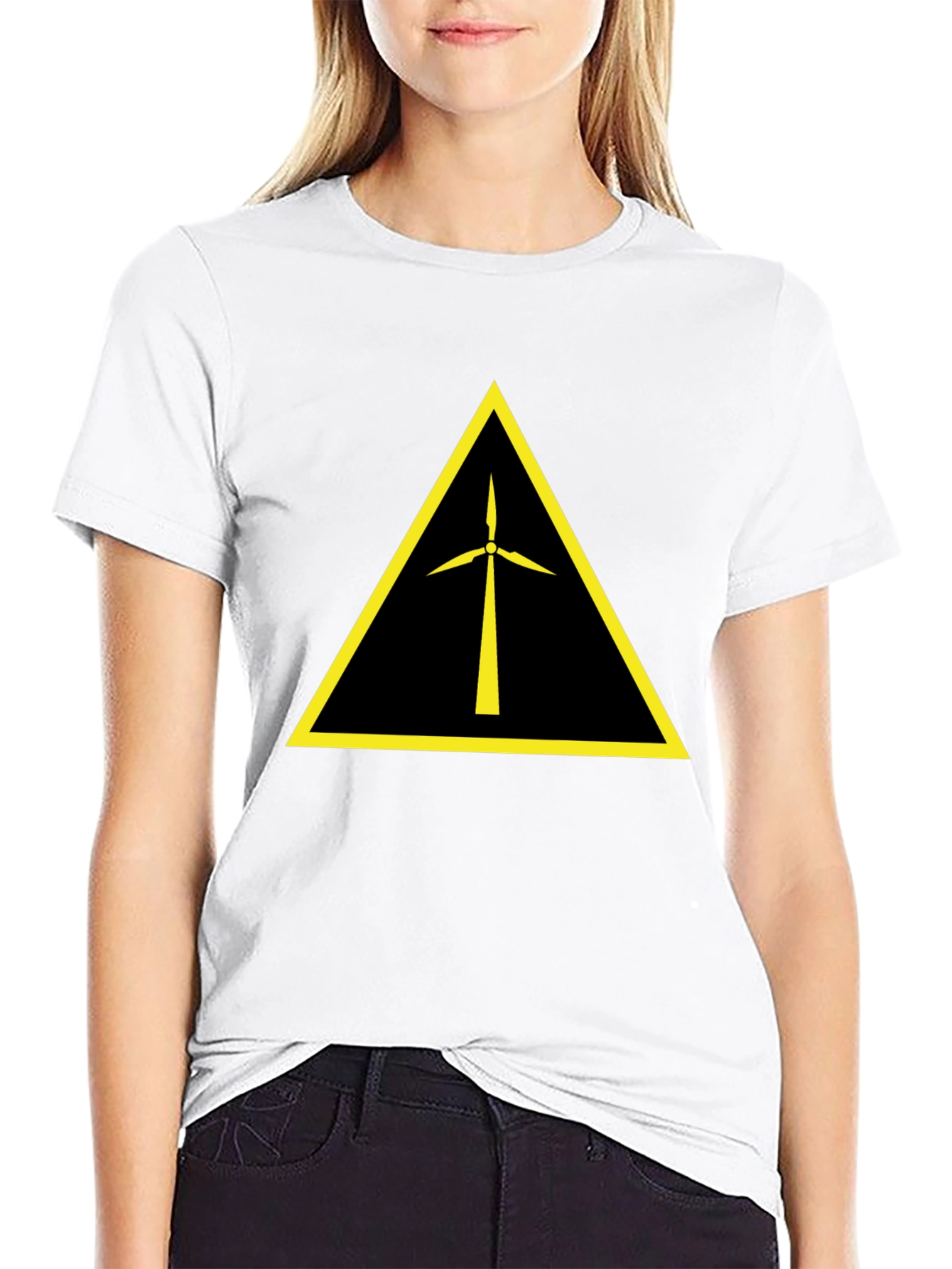 Wind Turbine Warning Symbol Black T-Shirt