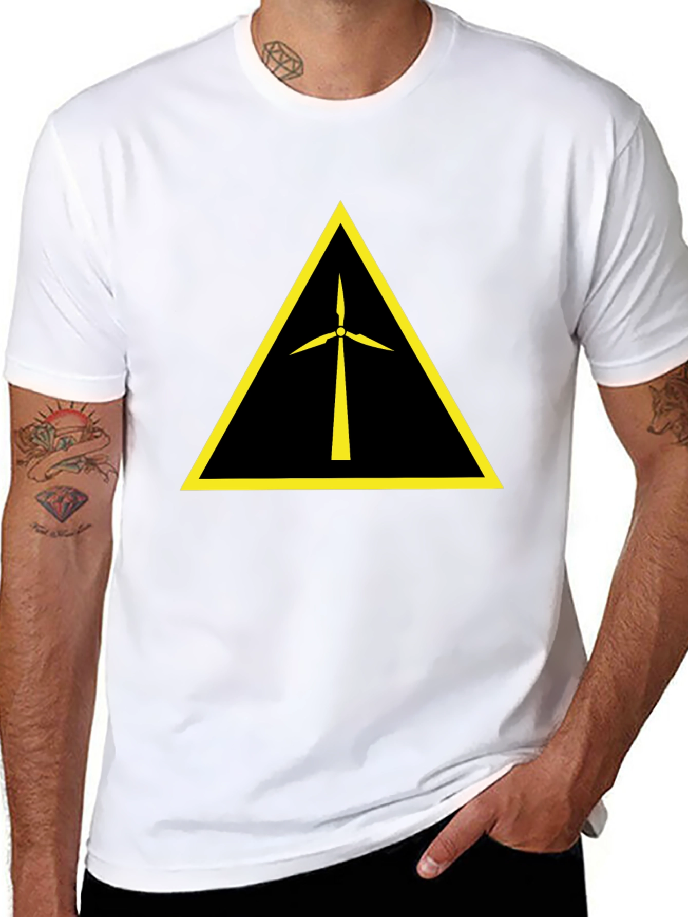 Wind Turbine Warning Symbol Black T-Shirt