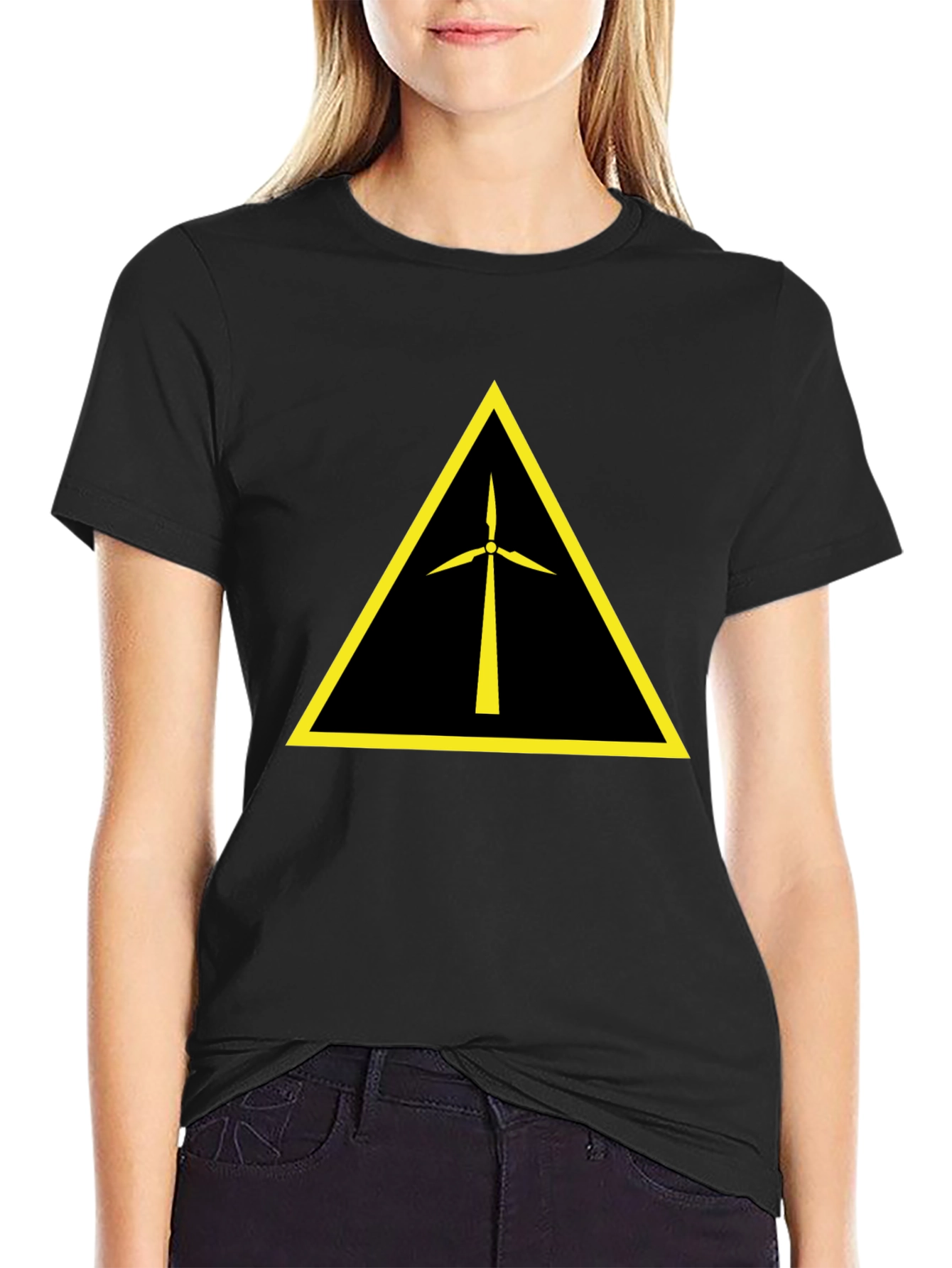 Wind Turbine Warning Symbol Black T-Shirt