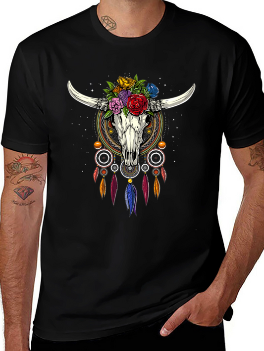 Boho Bull Skull Dreamcatcher Graphic Tee